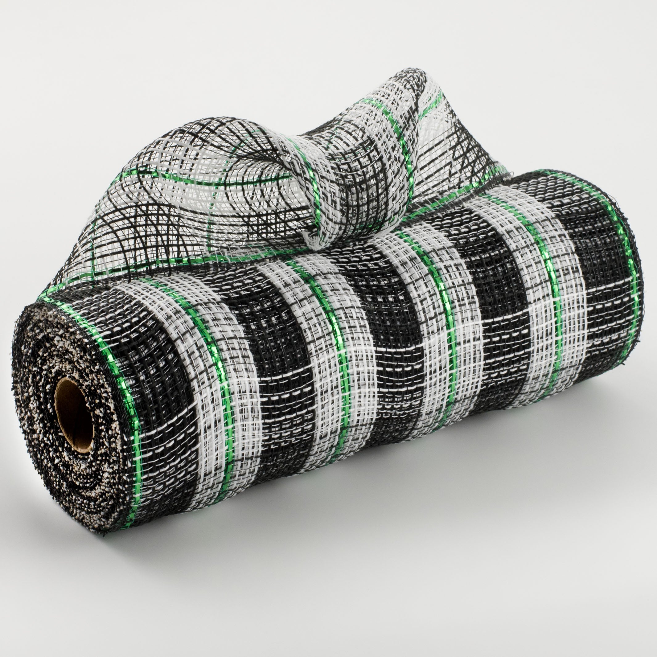 10" Faux Jute Check Foil Mesh: Black, White, Emerald Item Number: RY8022T5