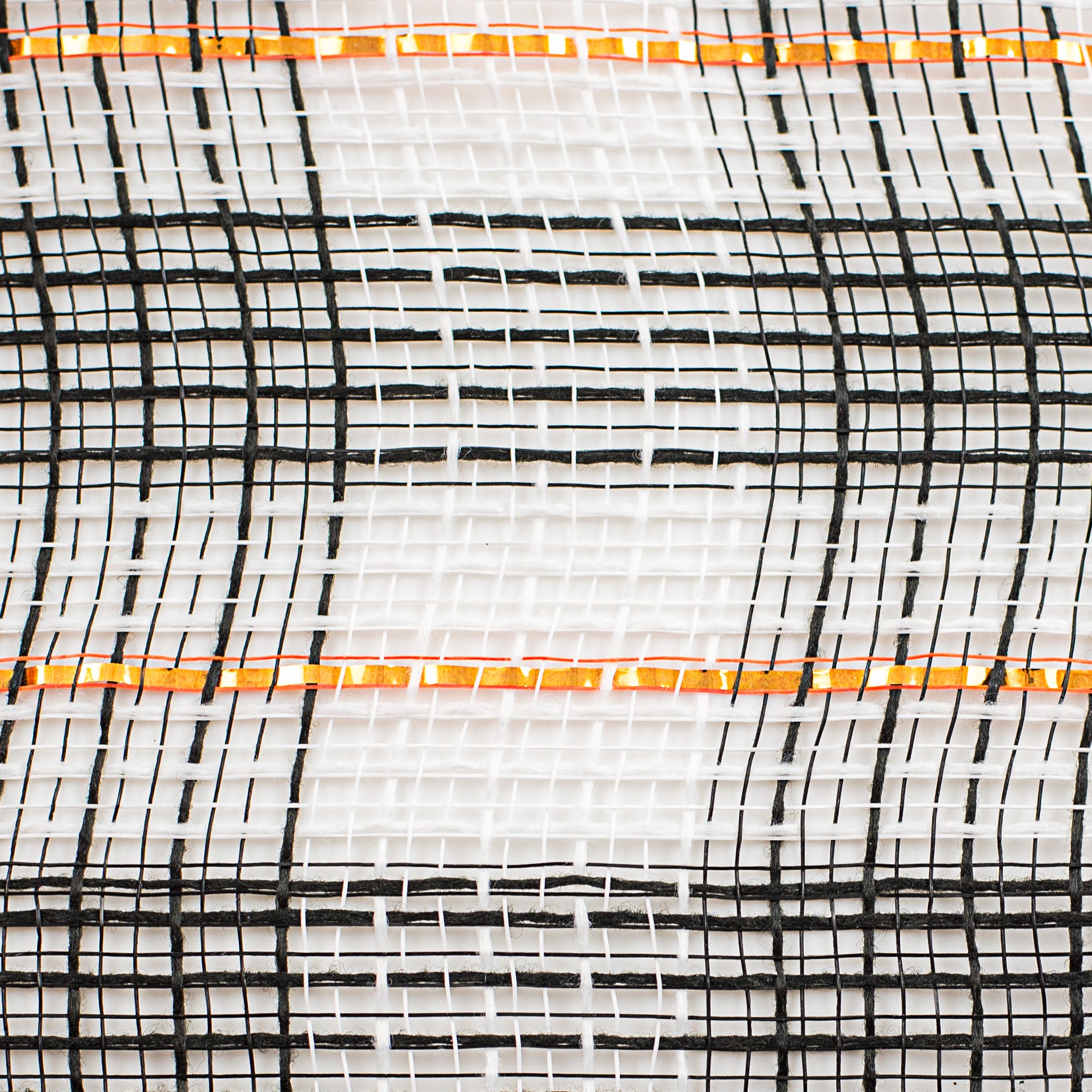 10" Faux Jute Check Foil Mesh: Black, White, Orange detail photo 3