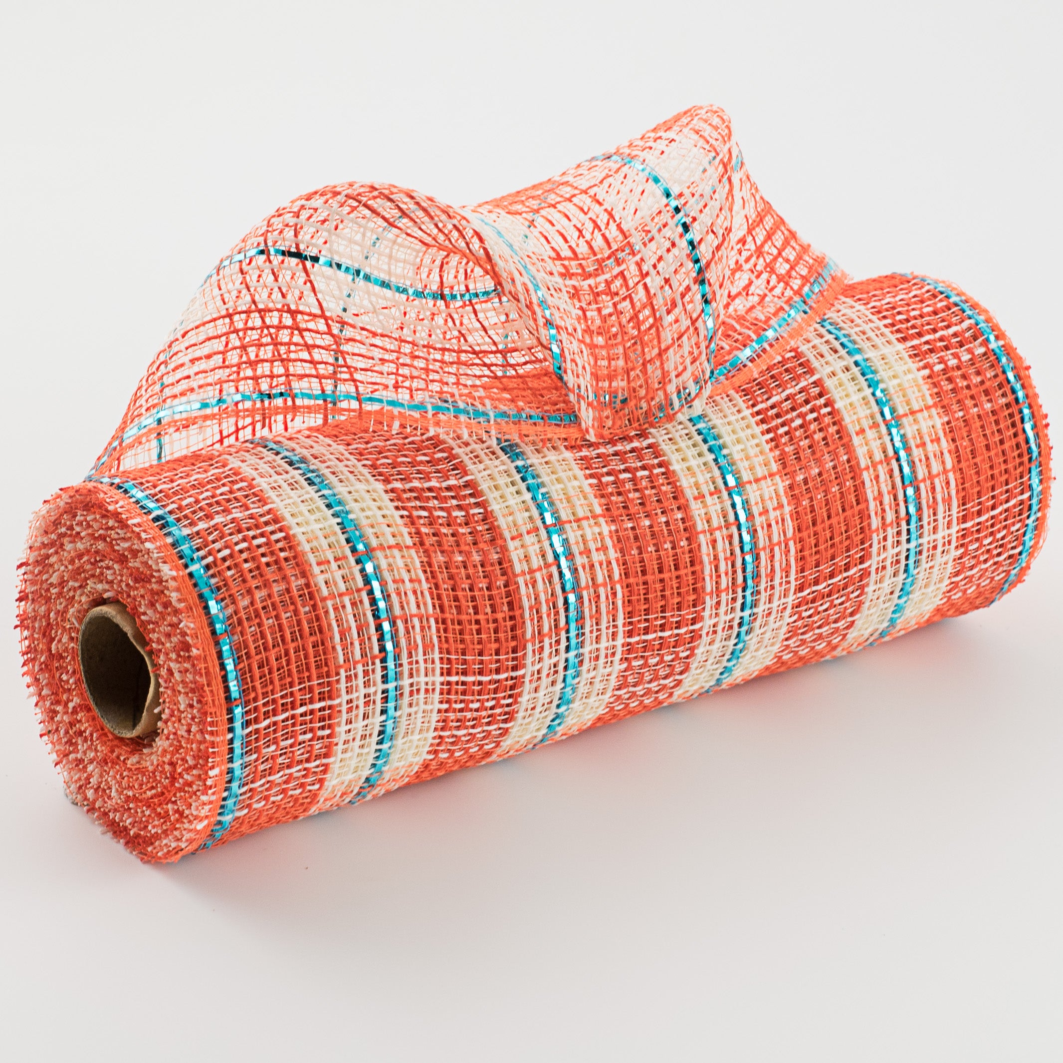 10" Faux Jute Check Foil Mesh: Cream, Orange, Turquoise Item Number: RY8022T7