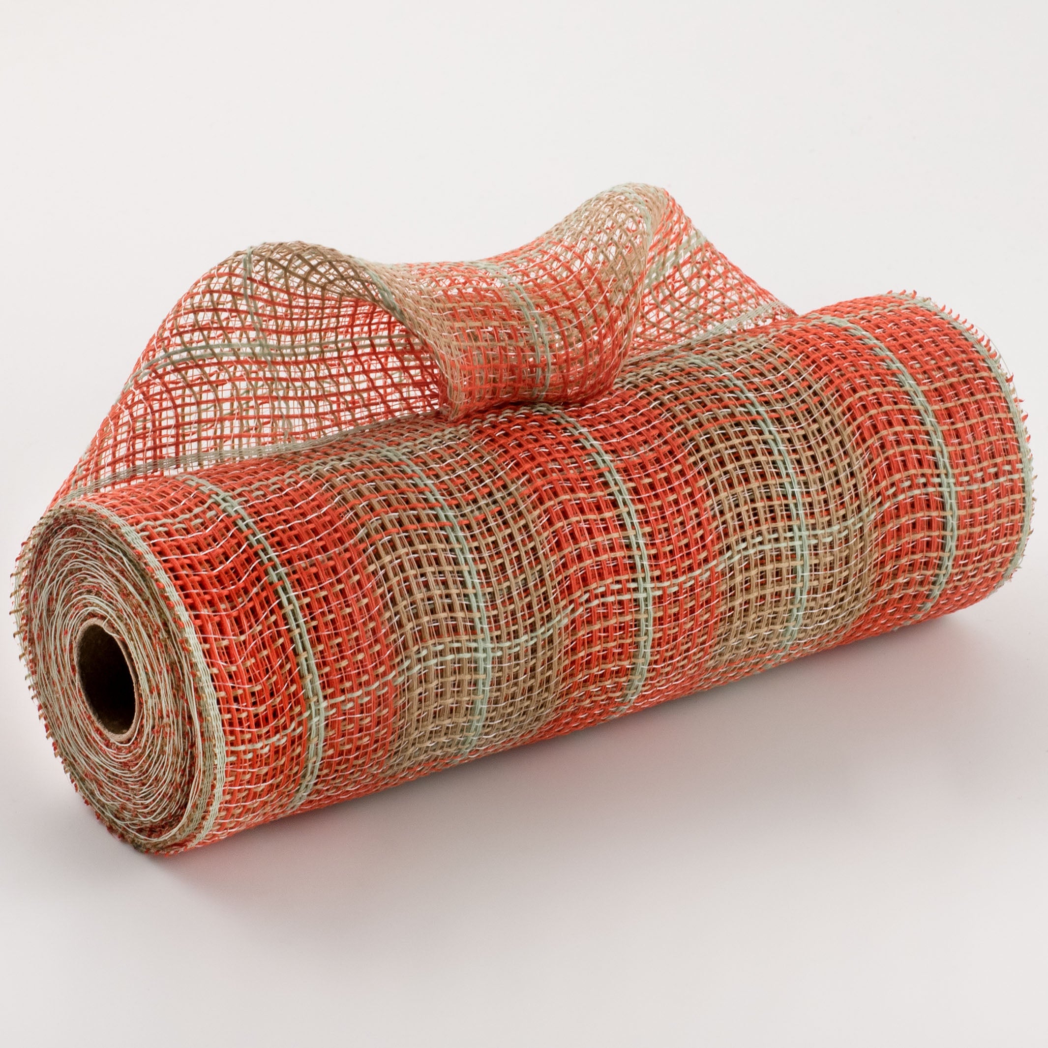 10" Faux Jute & Large Plaid Mesh: Orange, Natural, Sage Item Number: RY8331X5