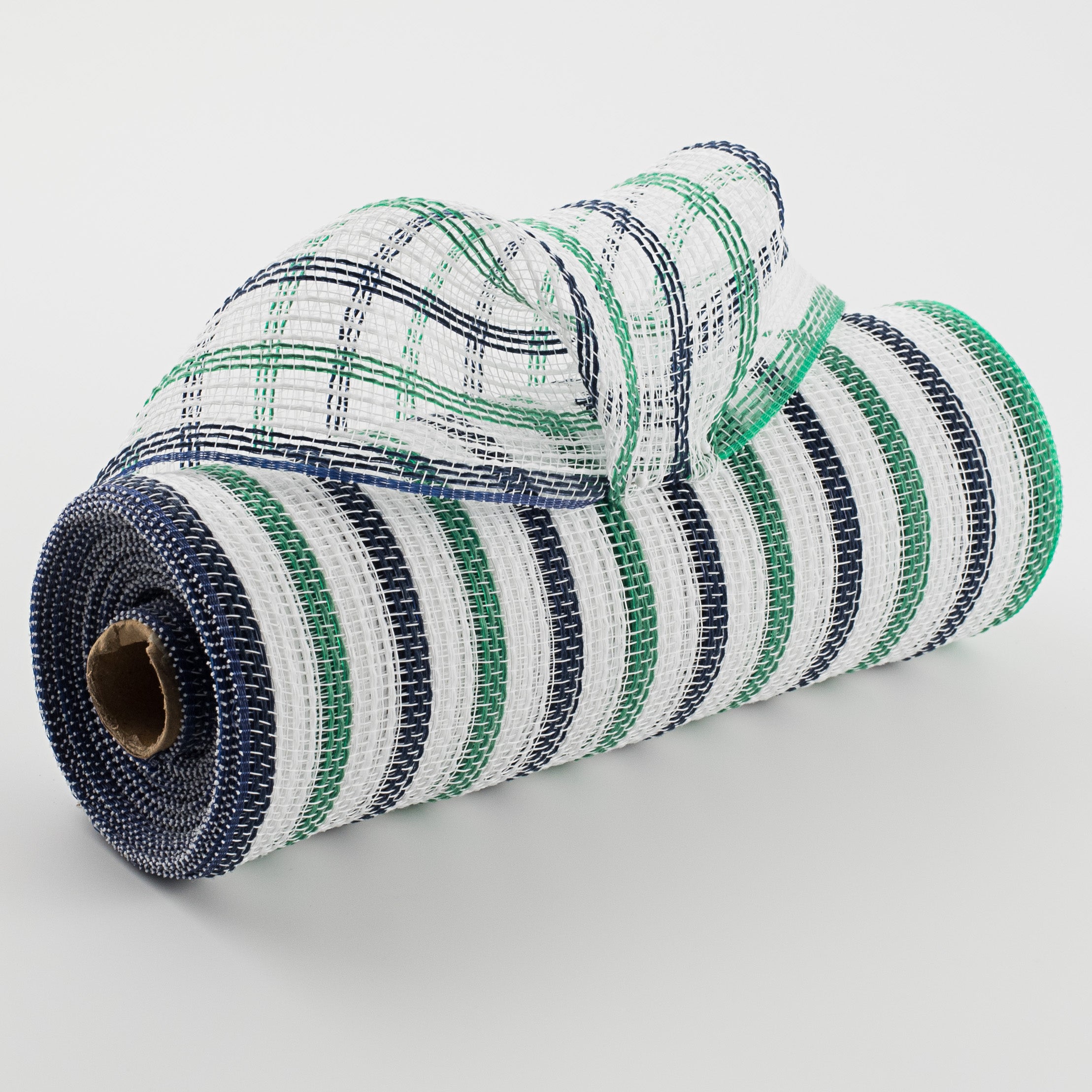 10" Faux Jute Stripe Mesh: White, Navy Blue, Emerald Green Item Number: RY8338CC