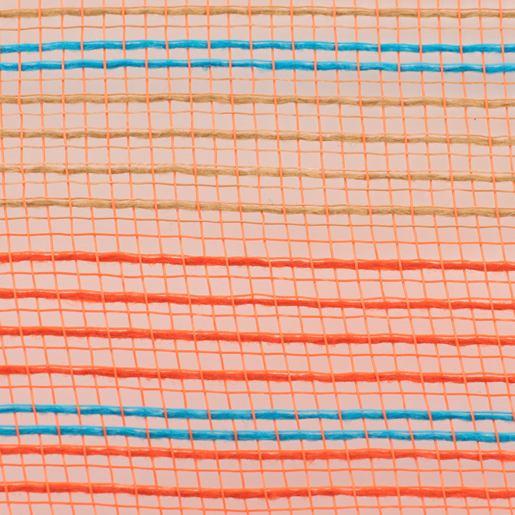 10" Faux Jute & Thick Stripe Mesh: Orange, Natural, Turquoise detail photo 3