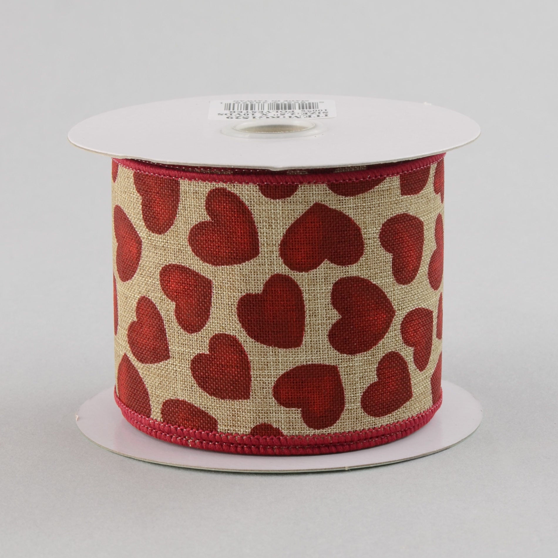 2.5" Faux Royal Burlap Red Heart Ribbon (10 Yards)