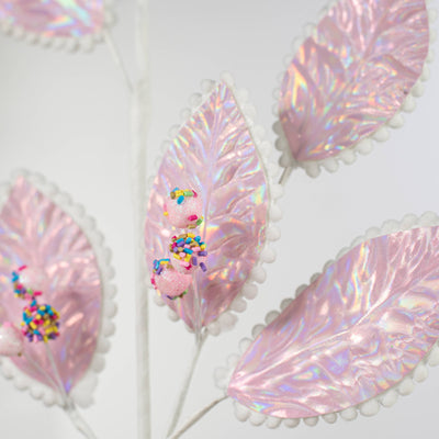 28" Iridescent Leaves & Sprinkles Spray: Pink