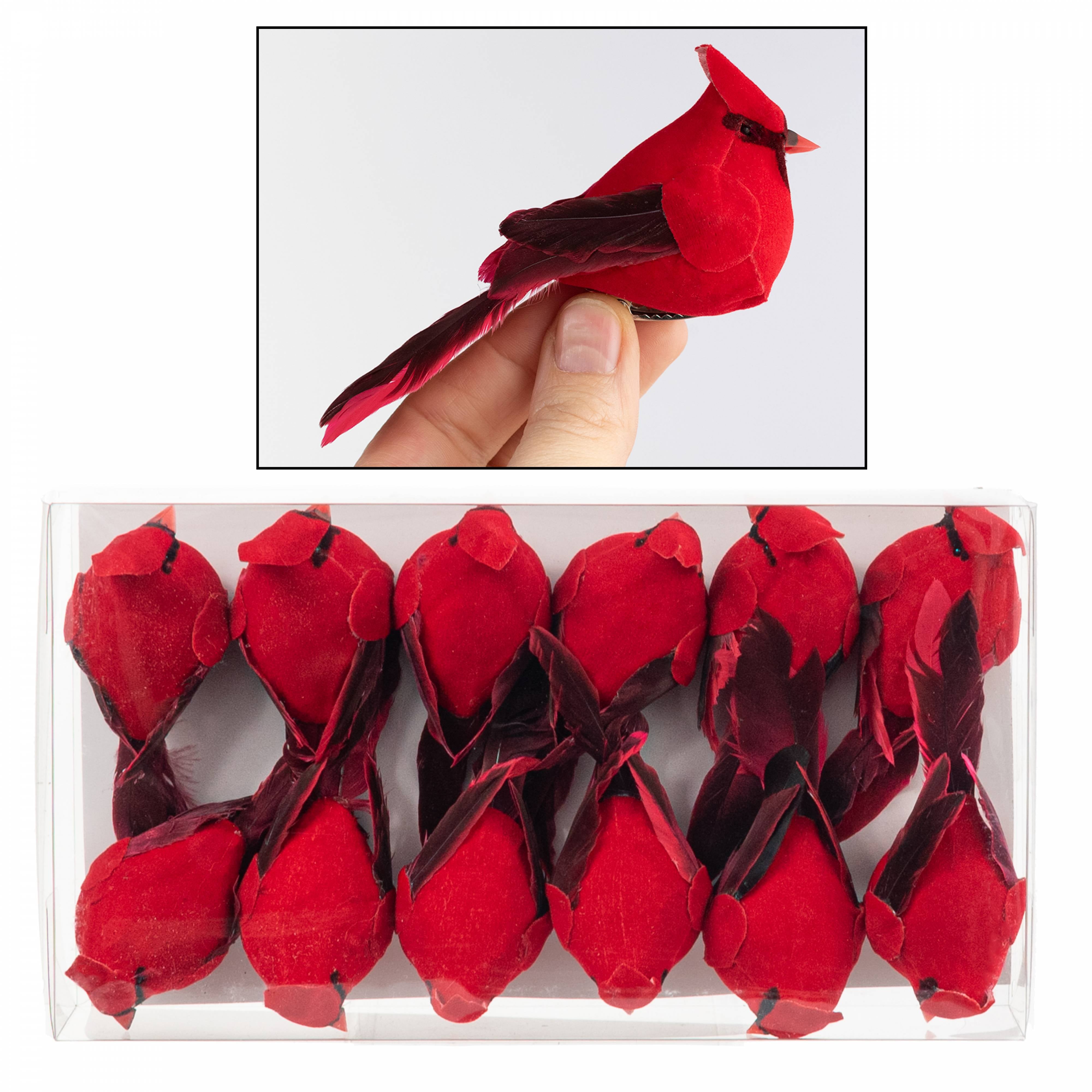 4" Feather Cardinal Clip Ornaments (Box of 12) Item Number: 4453356
