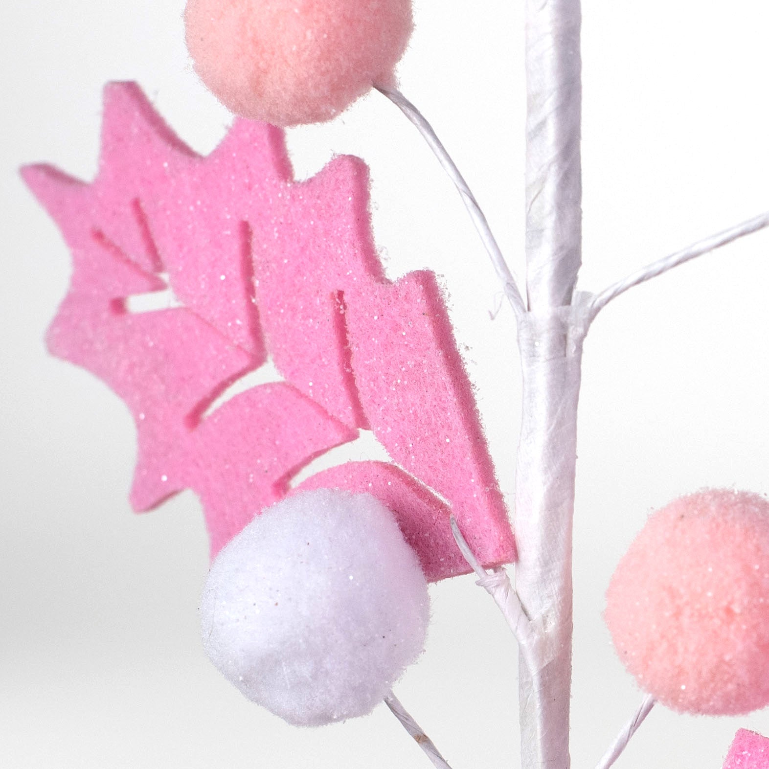 16" Felt Ball Leaves Pick: Pink & White Lifestyle Photo
