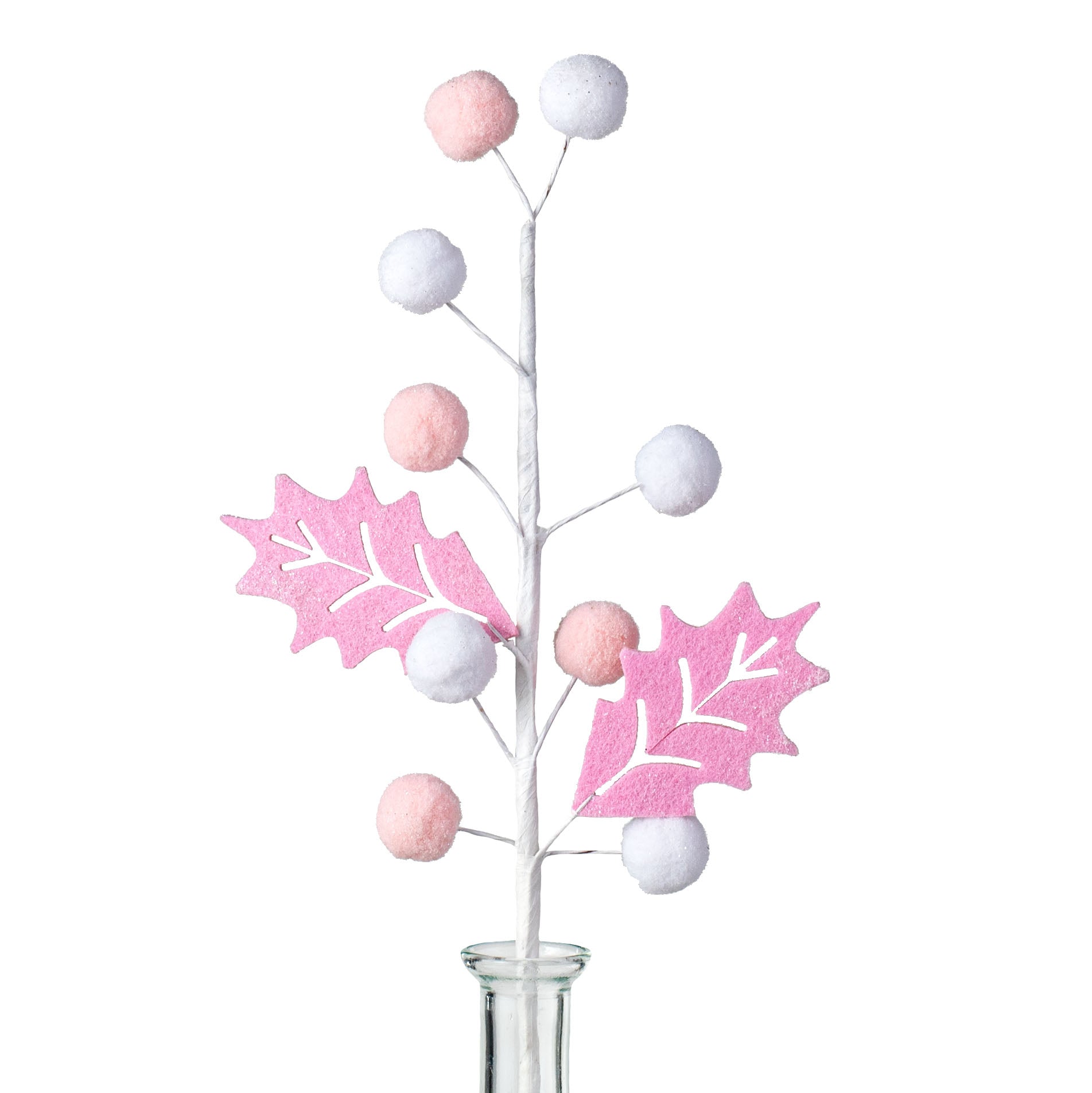 16" Felt Ball Leaves Pick: Pink & White Item Number: 85499PKWT