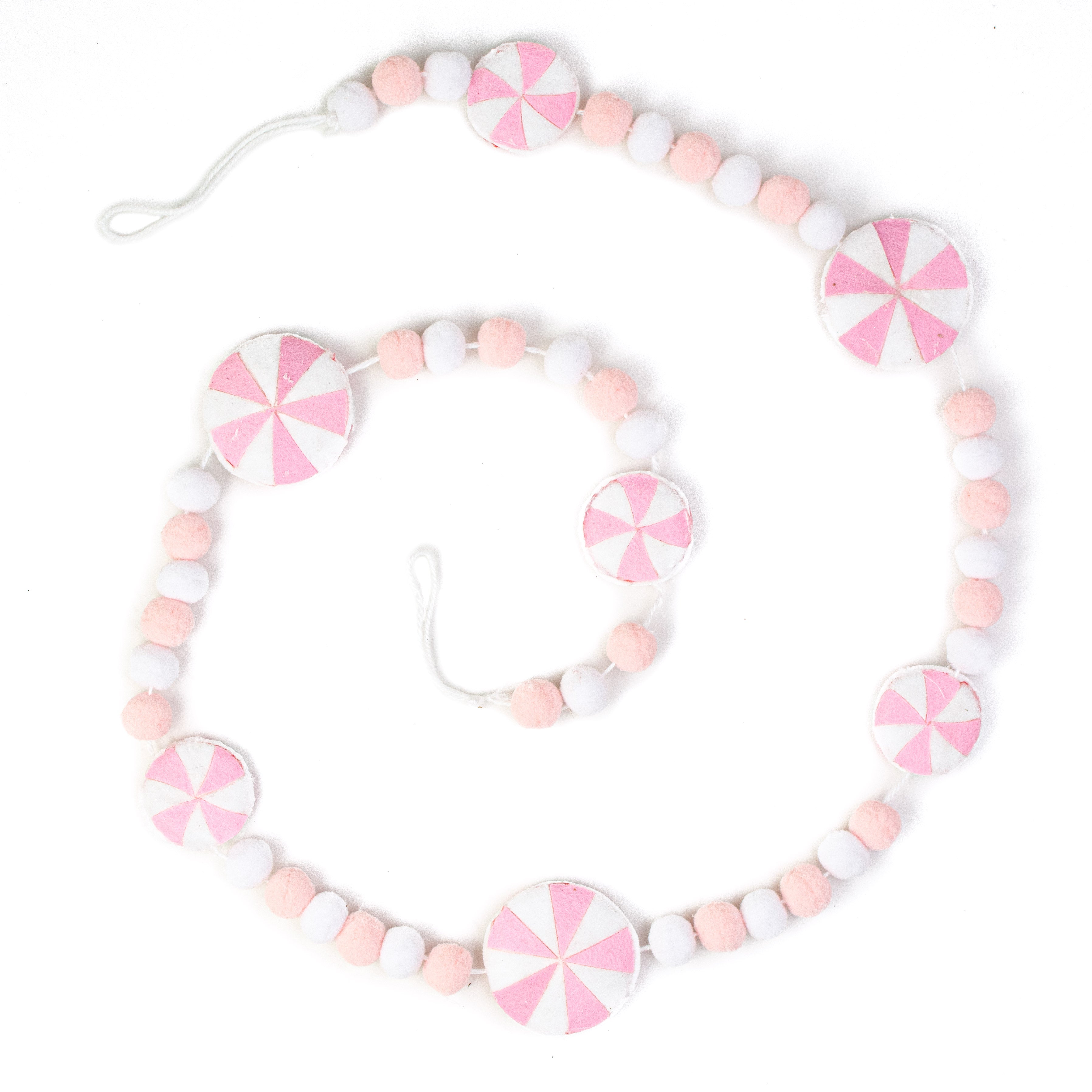 5' Felt Ball Peppermint Garland: Pink & White Item Number: 85500PKWT