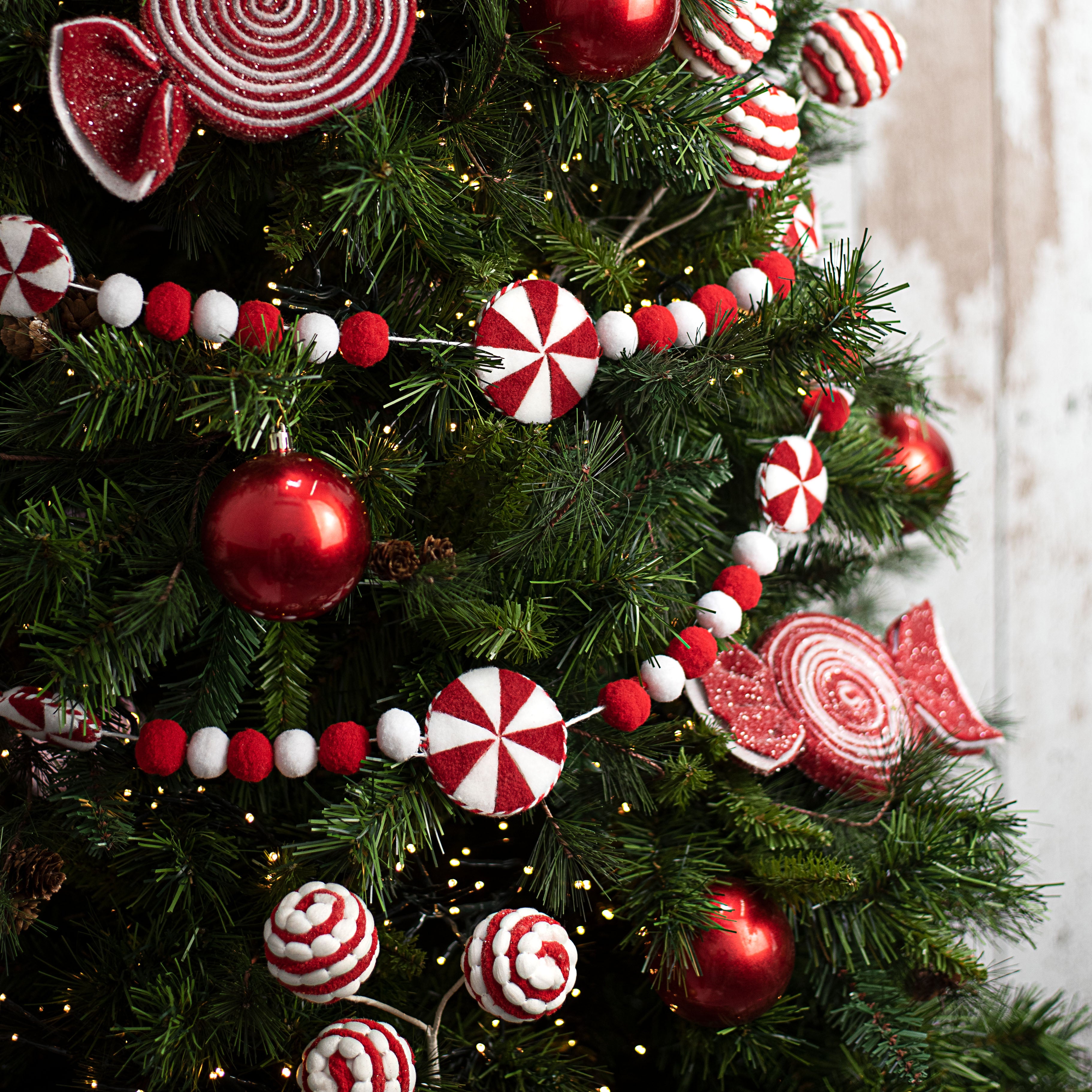 5' Felt Ball Peppermint Garland: Red & White Lifestyle Photo