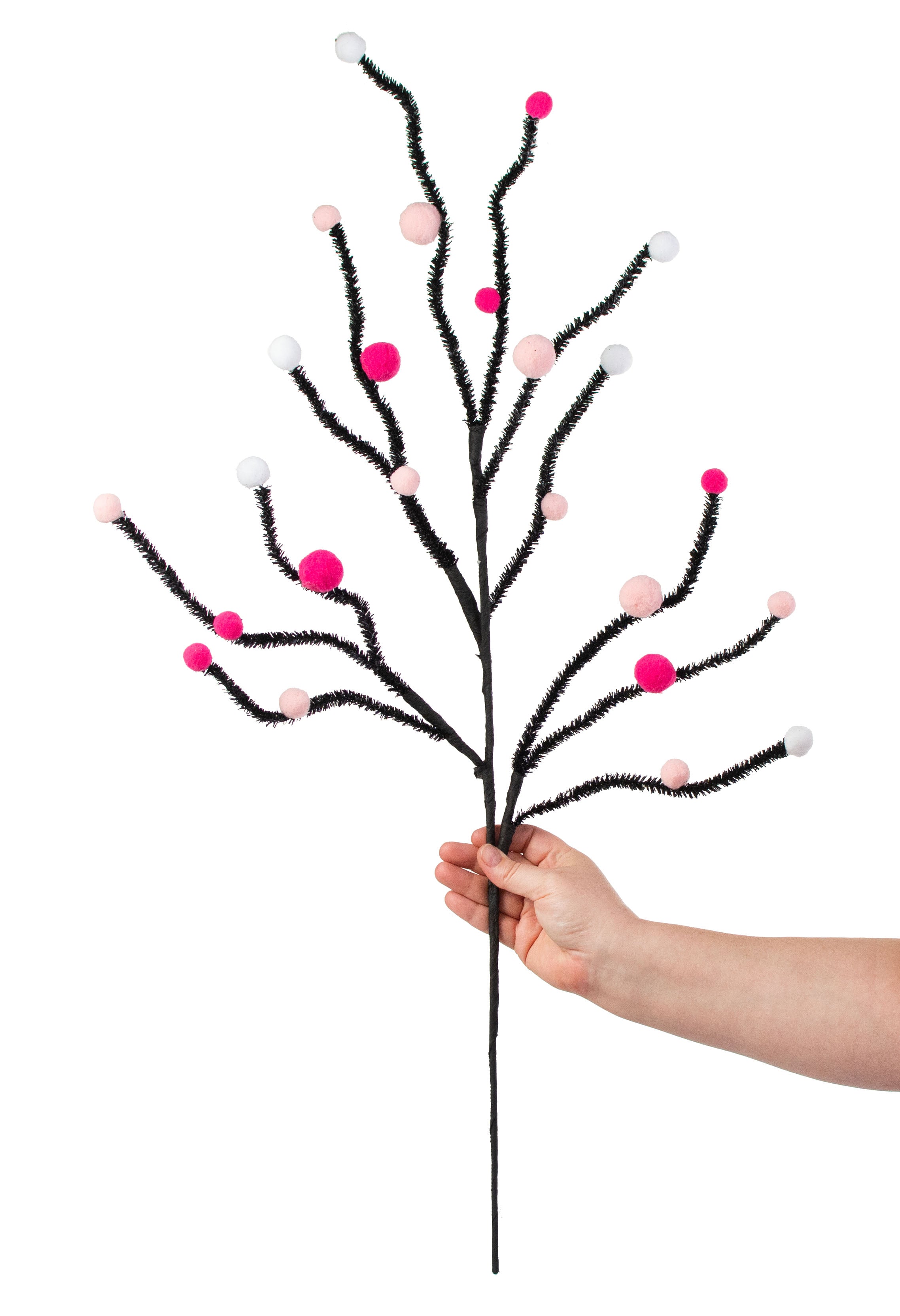 31" Felt Ball Twig Spray: Fuchsia, Pink, White detail photo 3