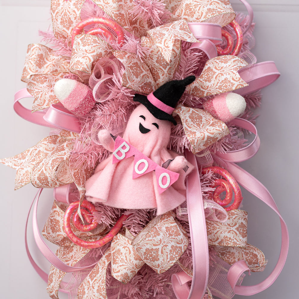 9" Felt Boo Ghost Ornament: Pink Lifestyle Photo