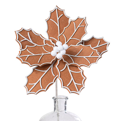 22" Felt Holly Poinsettia Stem: Gingerbread Item Number: XS399904