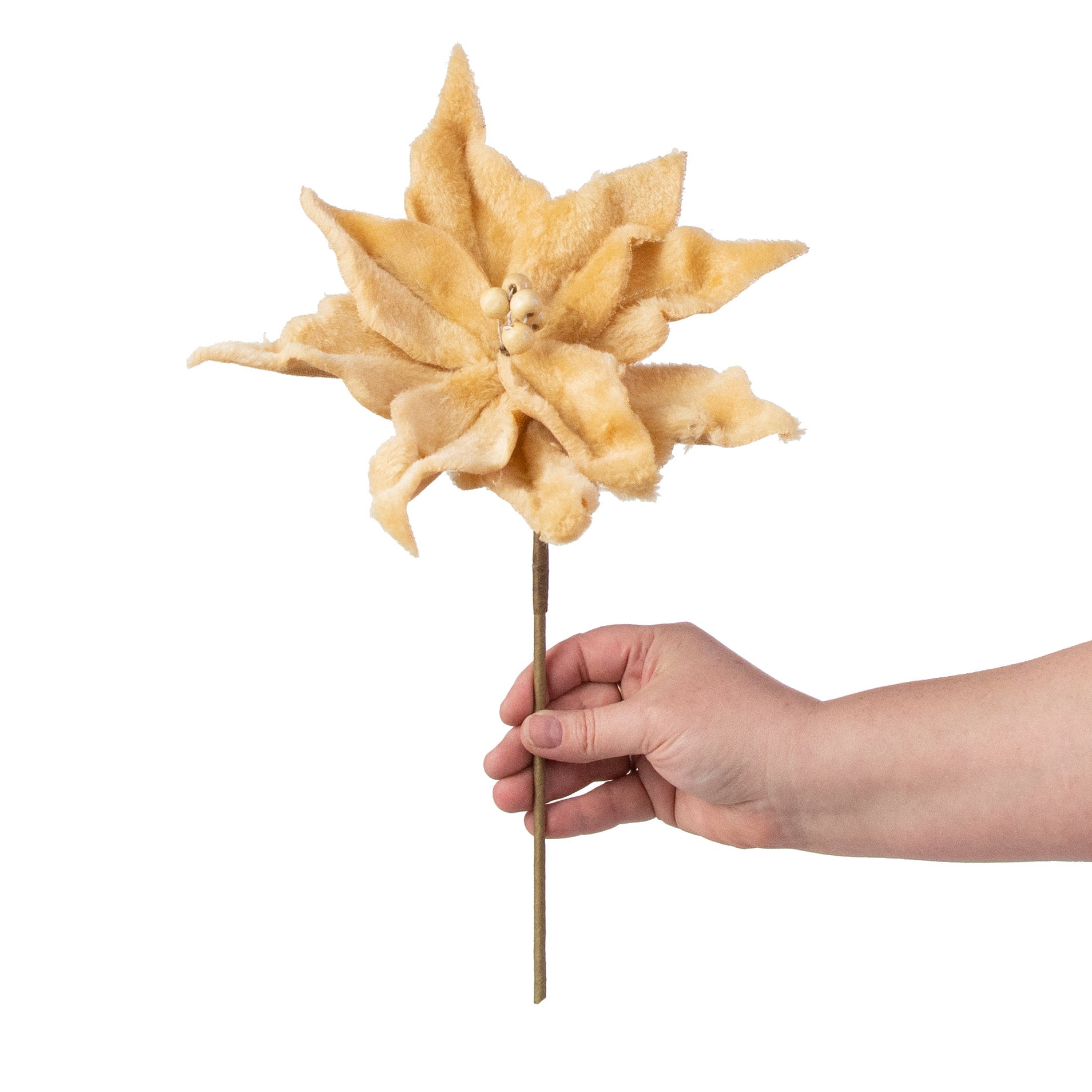 13" Felt Poinsettia Stem: Ochre Yellow detail photo 3
