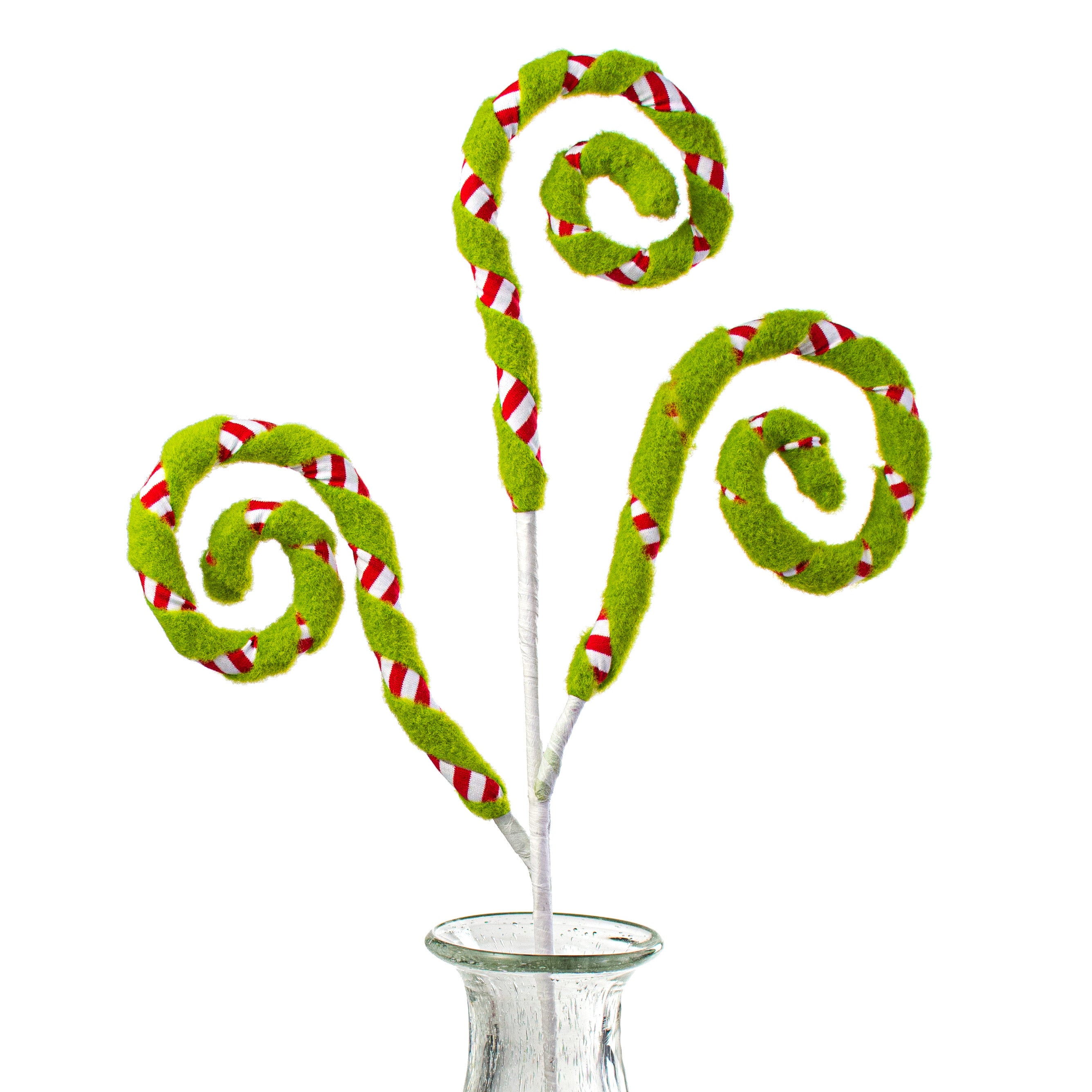 28" Felt Stripe Spiral Curly Spray: Red, White, Green Item Number: 84748RDWTGN