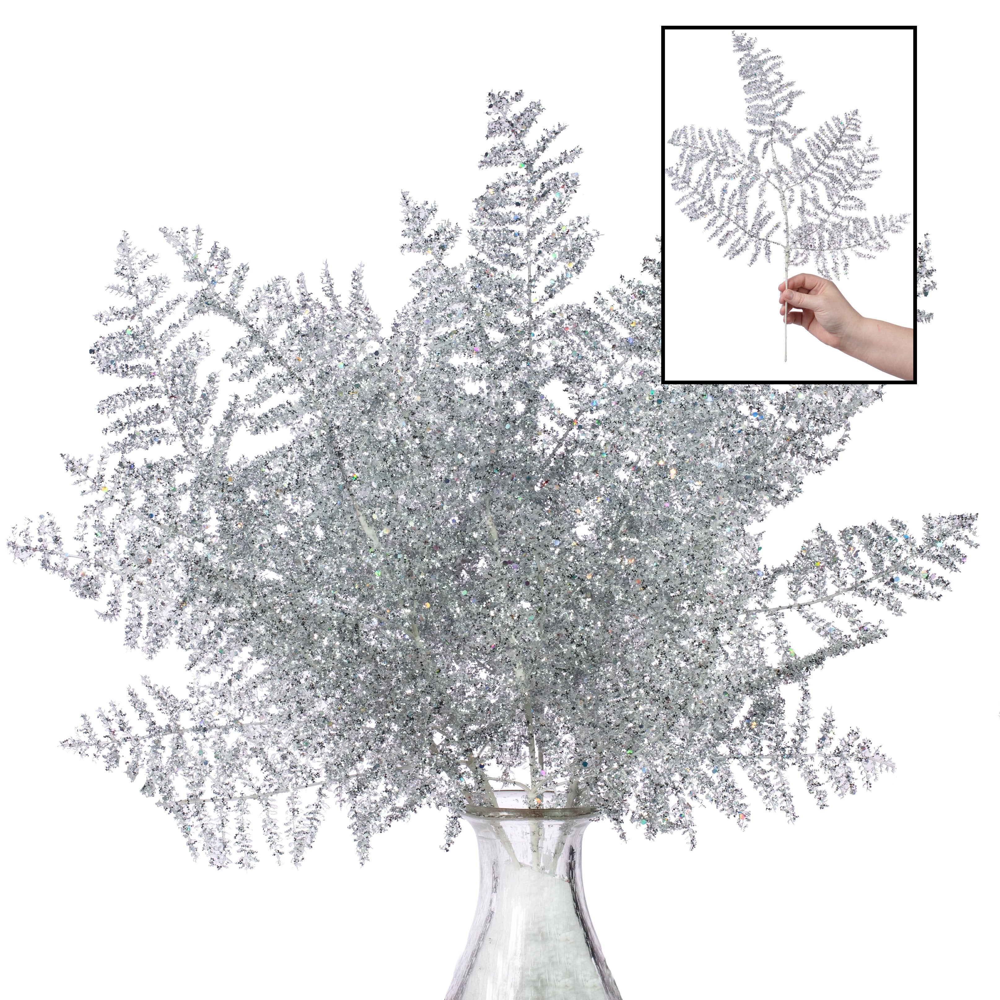 19" Fern Spray: Silver Glitter (Set of 6) Item Number: XS748826