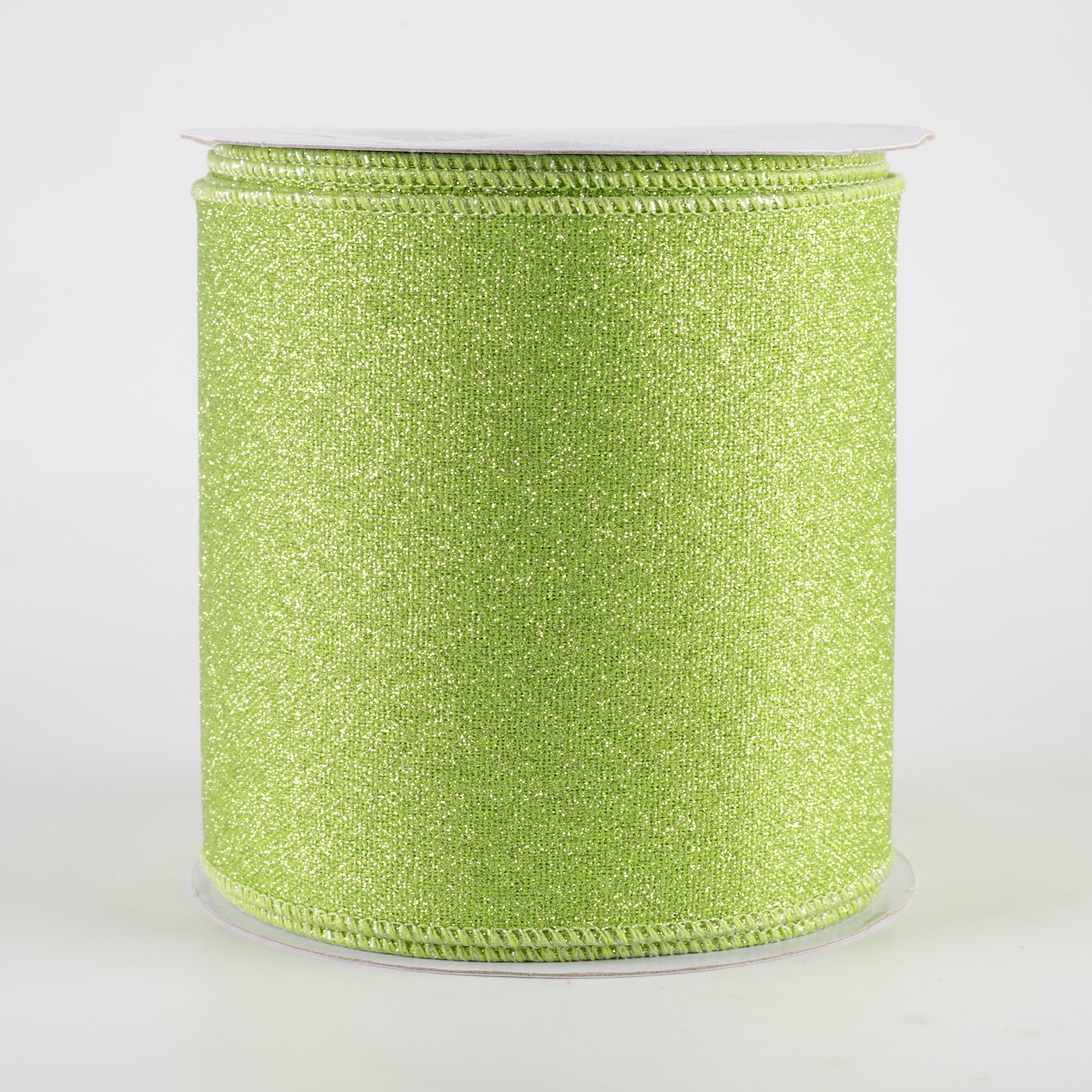 4" Fine Glitter on Royal Ribbon: Light, Fresh Green (10 Yards)