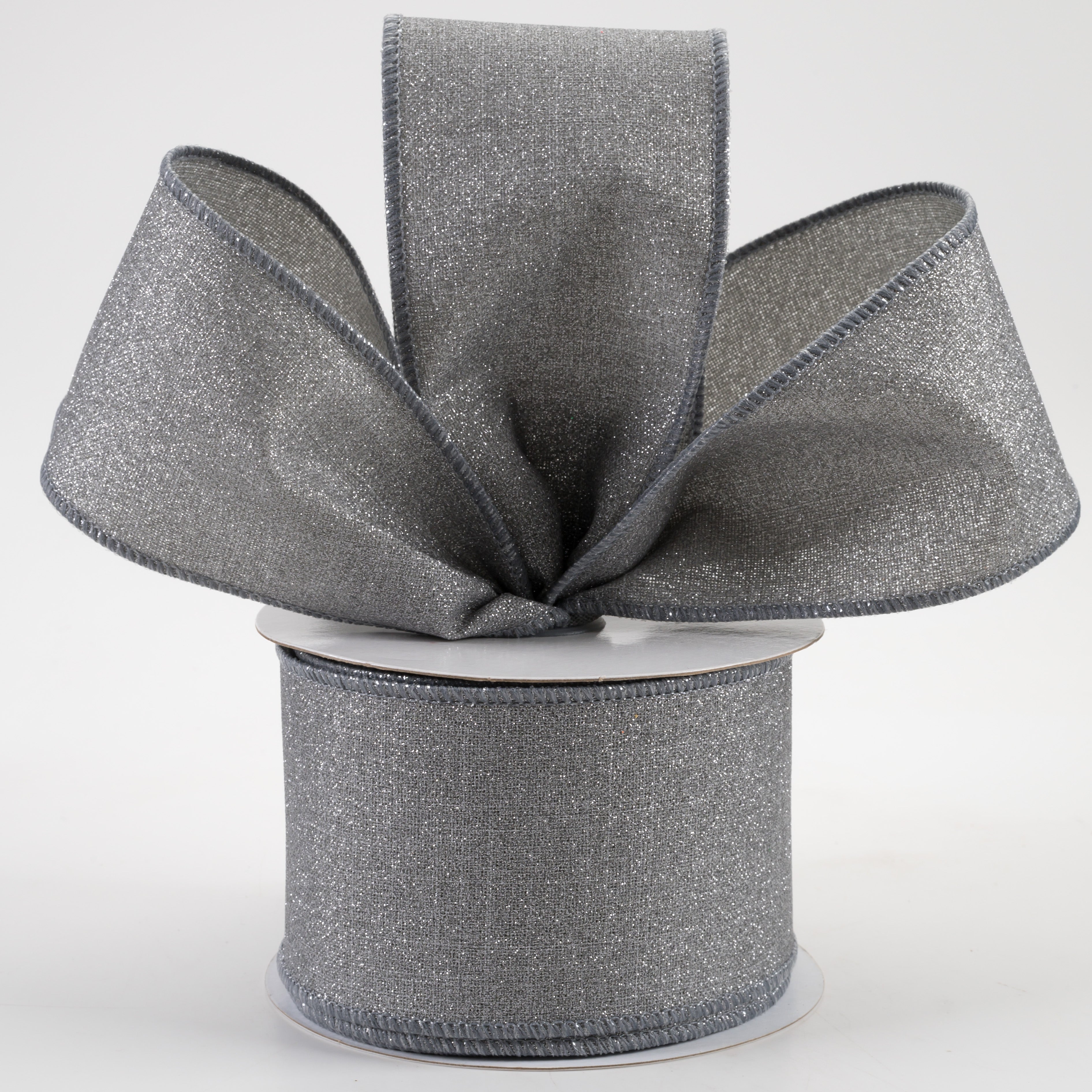 2.5" Fine Glitter on Royal Ribbon: Light Grey (10 Yards) Lifestyle Photo