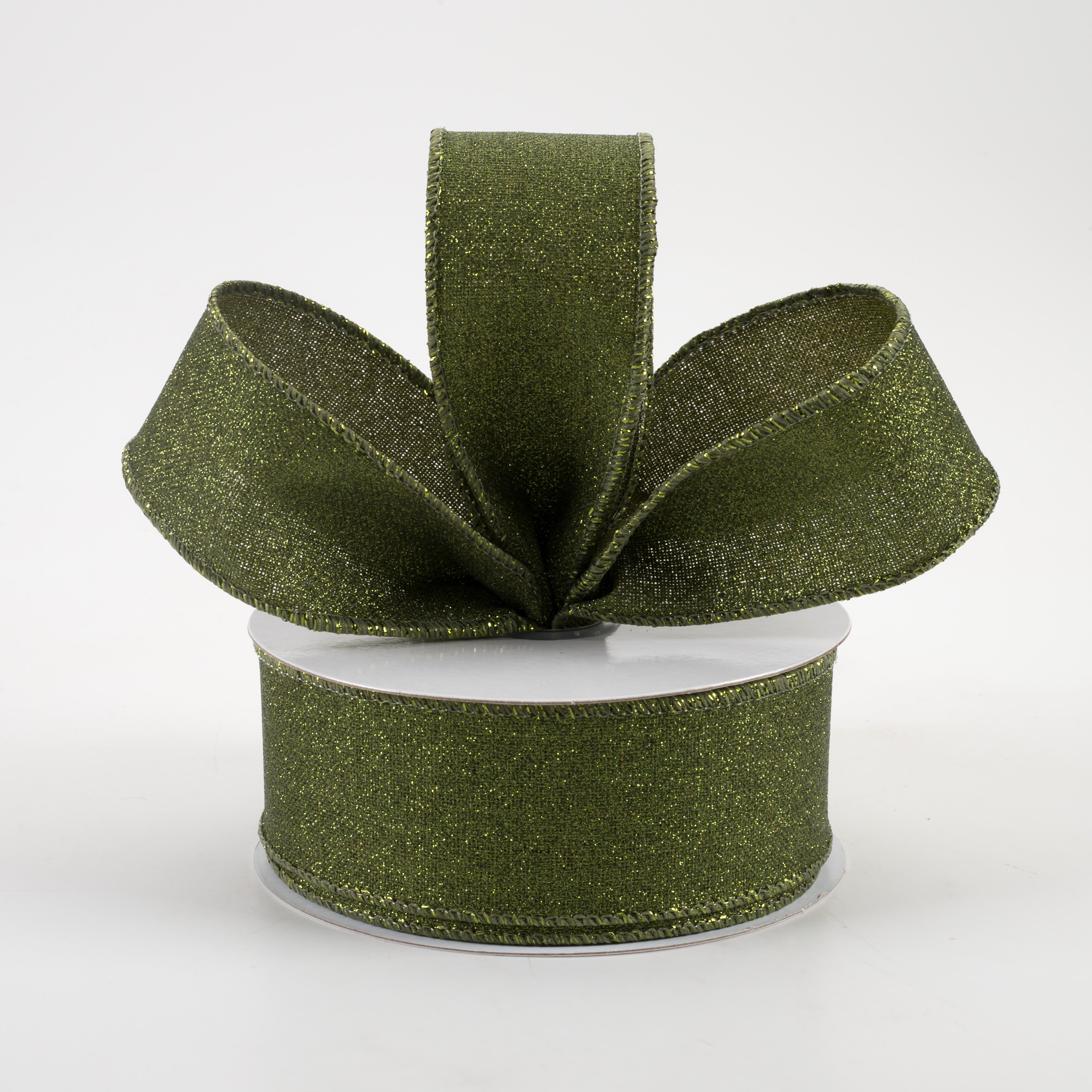 1.5" Fine Glitter on Royal Ribbon: Moss Green (10 Yards) Lifestyle Photo