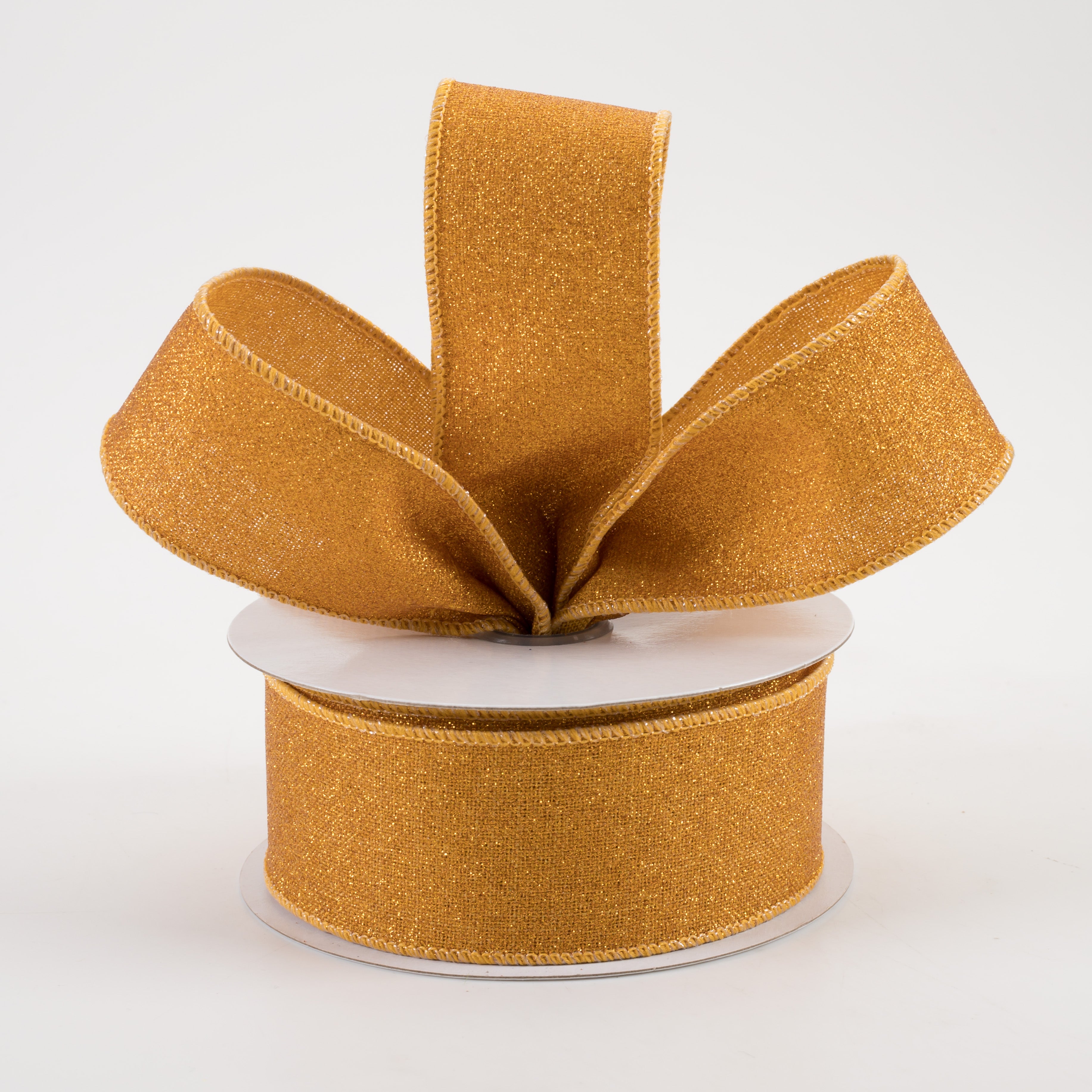 1.5" Fine Glitter on Royal Ribbon: Mustard Yellow (10 Yards) Lifestyle Photo