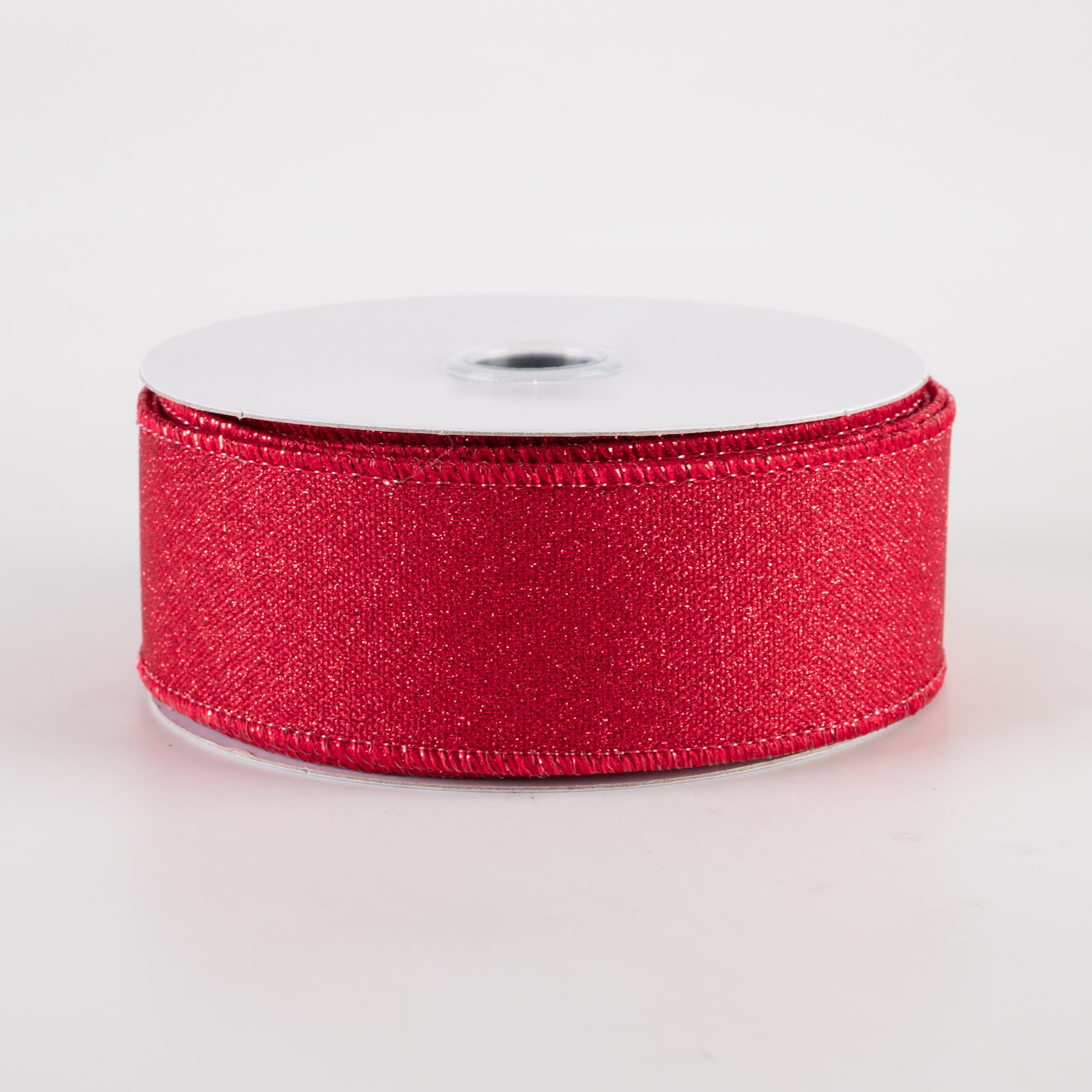 1.5" Fine Glitter on Royal Ribbon: Red (10 Yards)