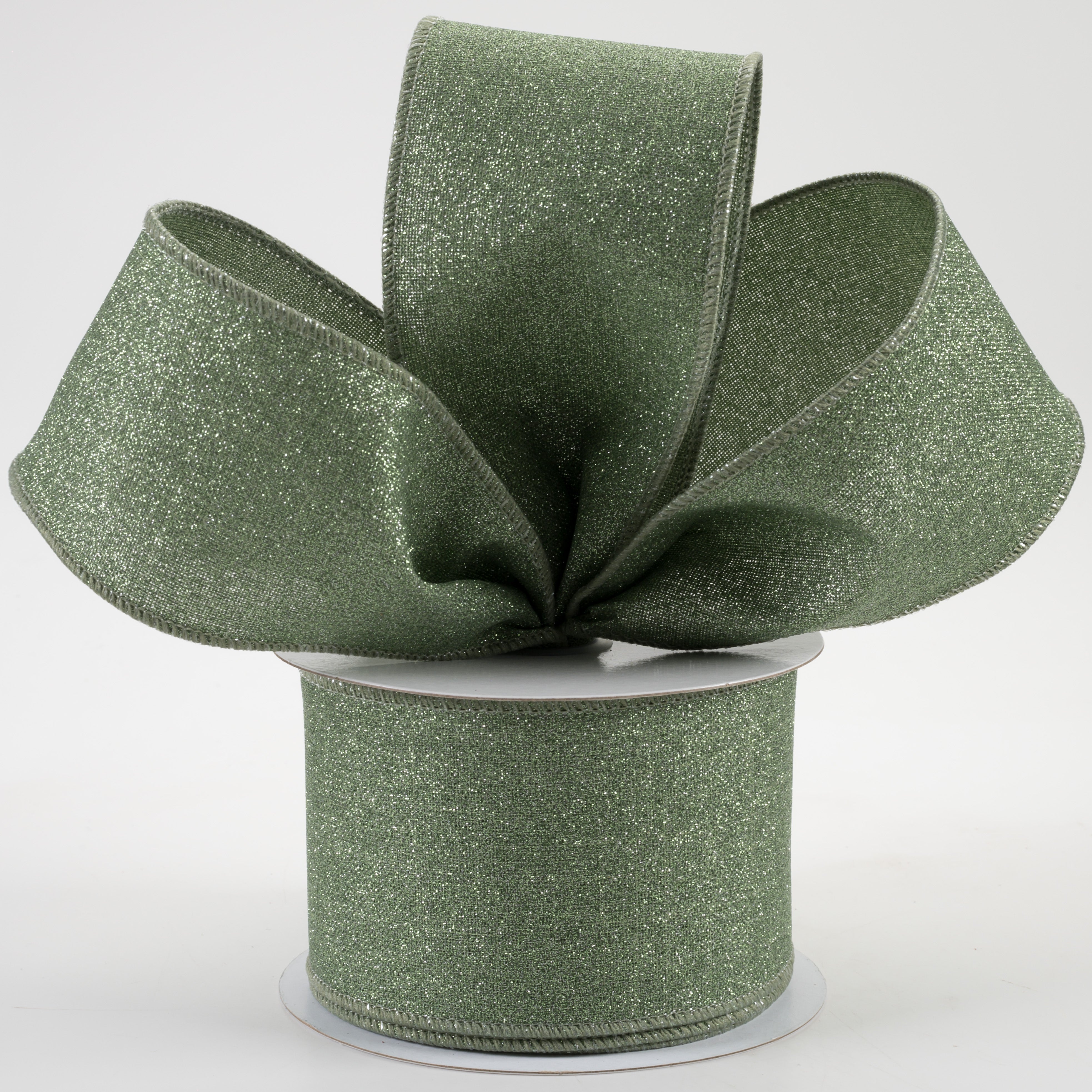 2.5" Fine Glitter on Royal Ribbon: Sage Green (10 Yards) Lifestyle Photo