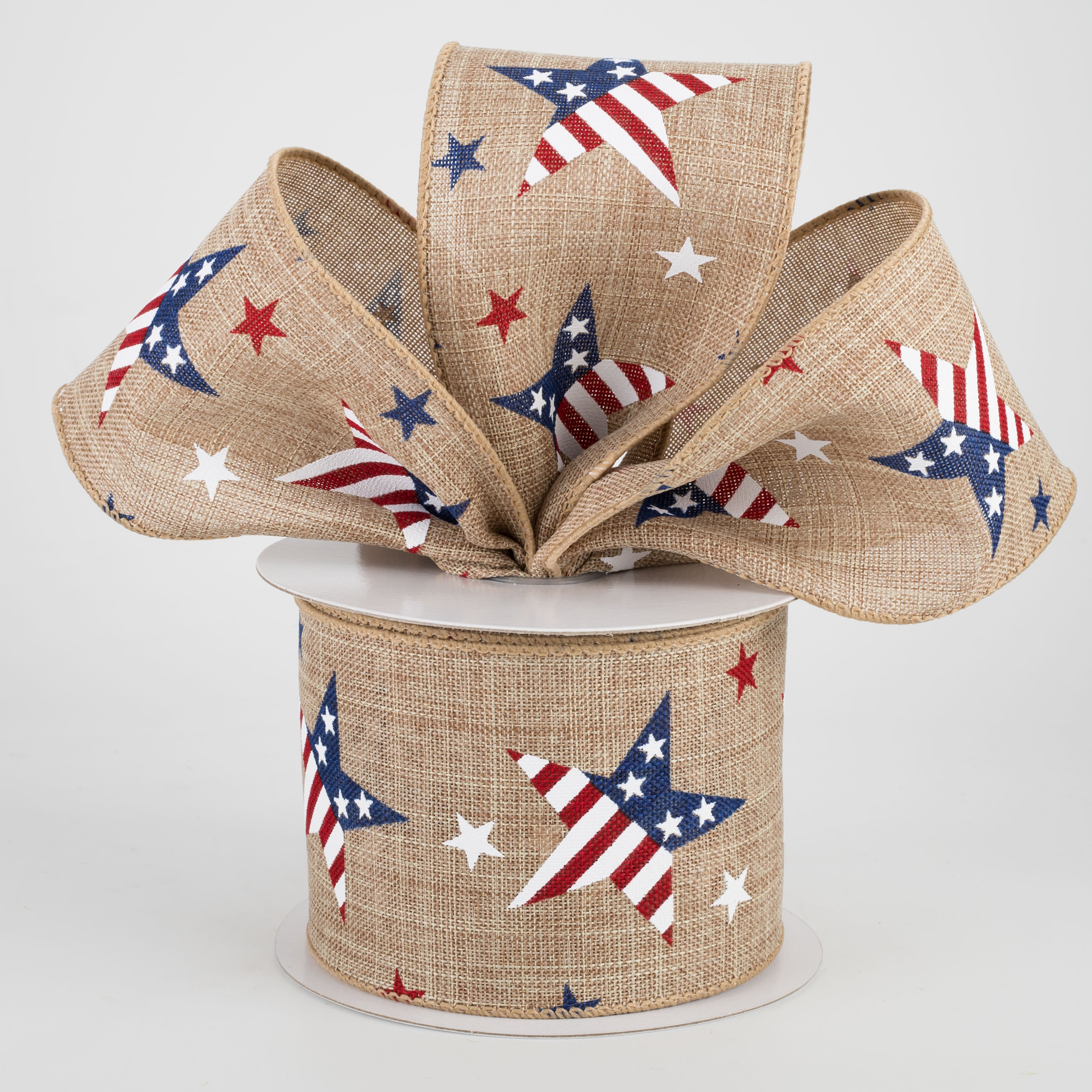 2.5" Flag Print Stars Ribbon: Natural (10 Yards) Lifestyle Photo