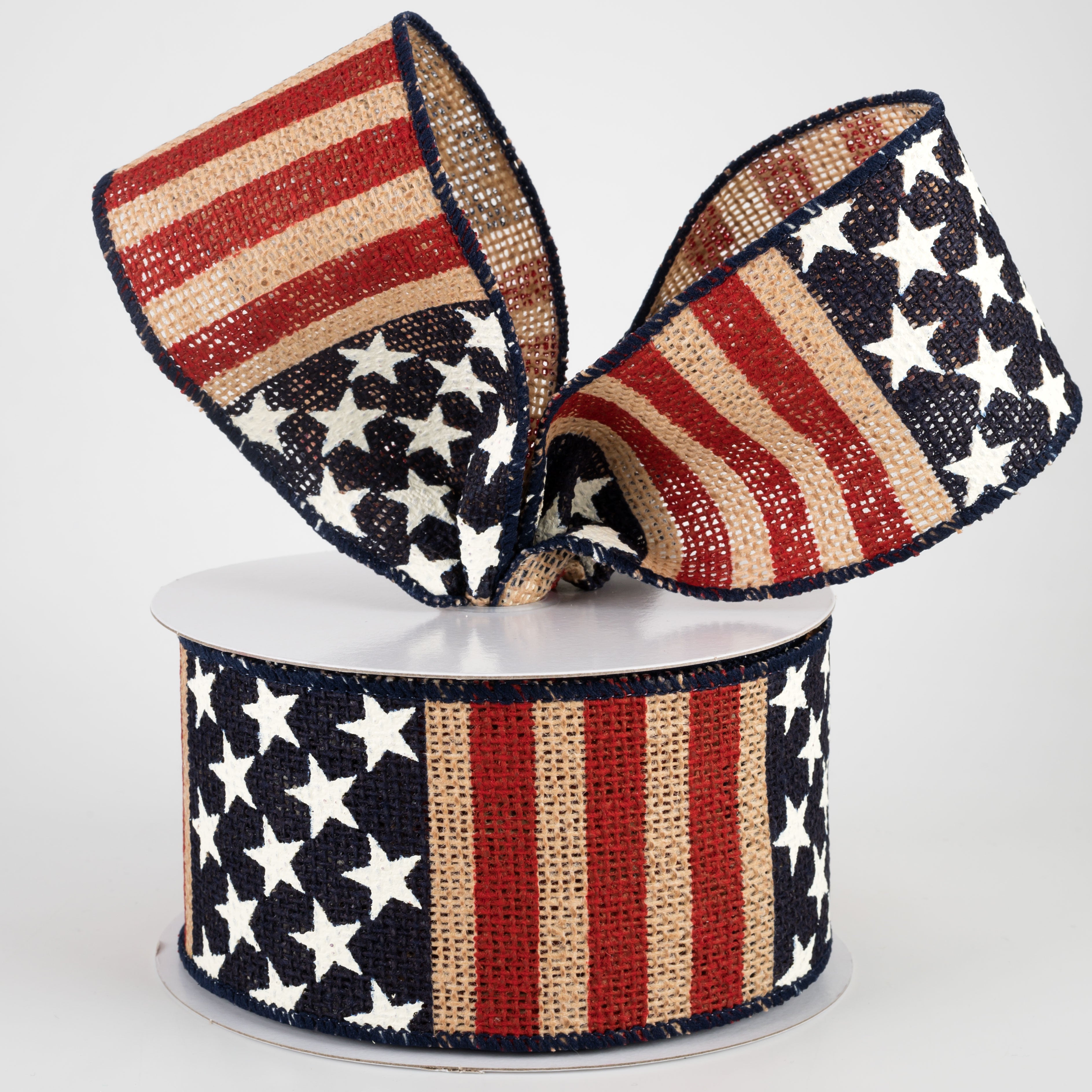2.5" Flag Stripes Burlap Ribbon: Natural (10 Yards) Lifestyle Photo