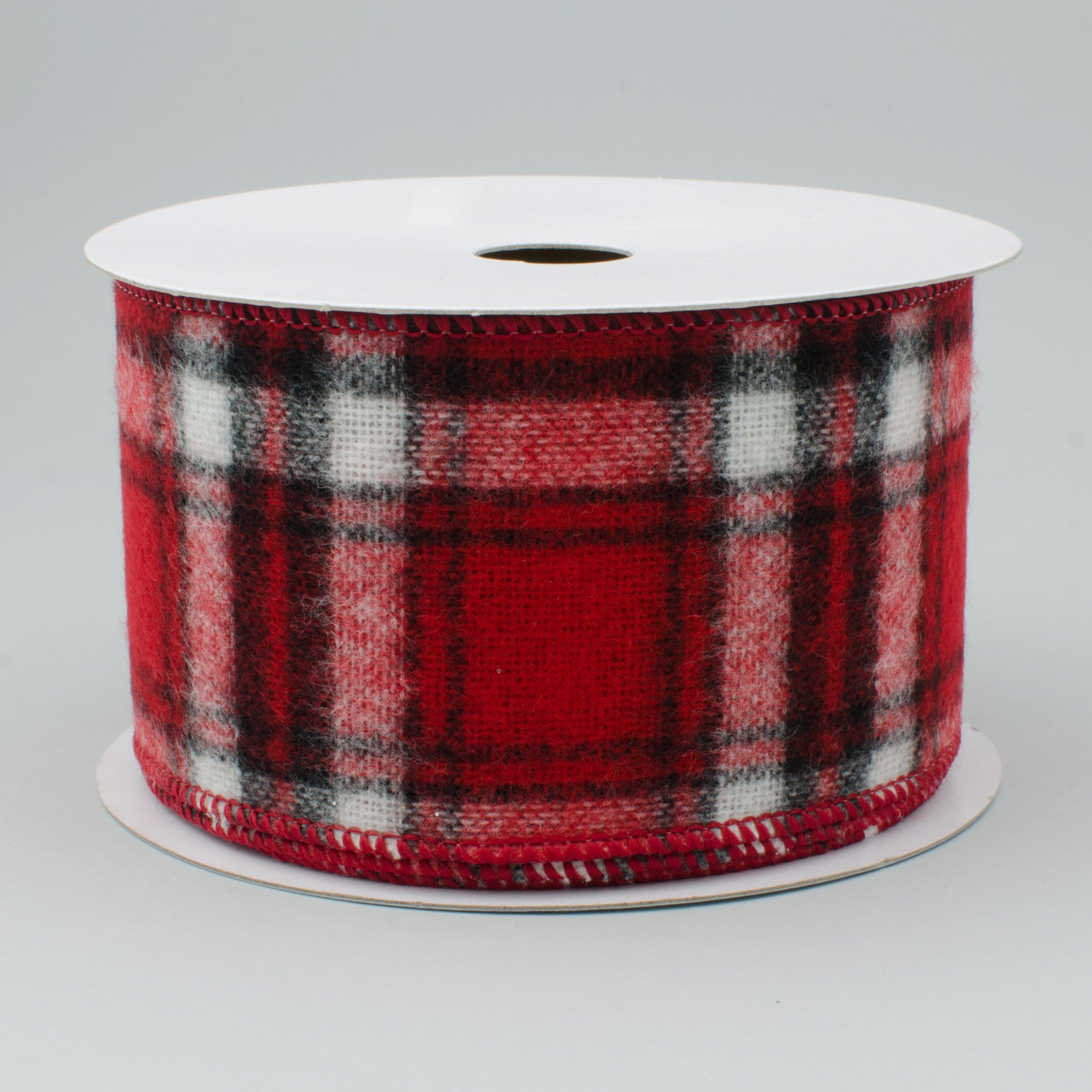 2.5" Flannel Plaid Ribbon: Red, Black, White (10 Yards)