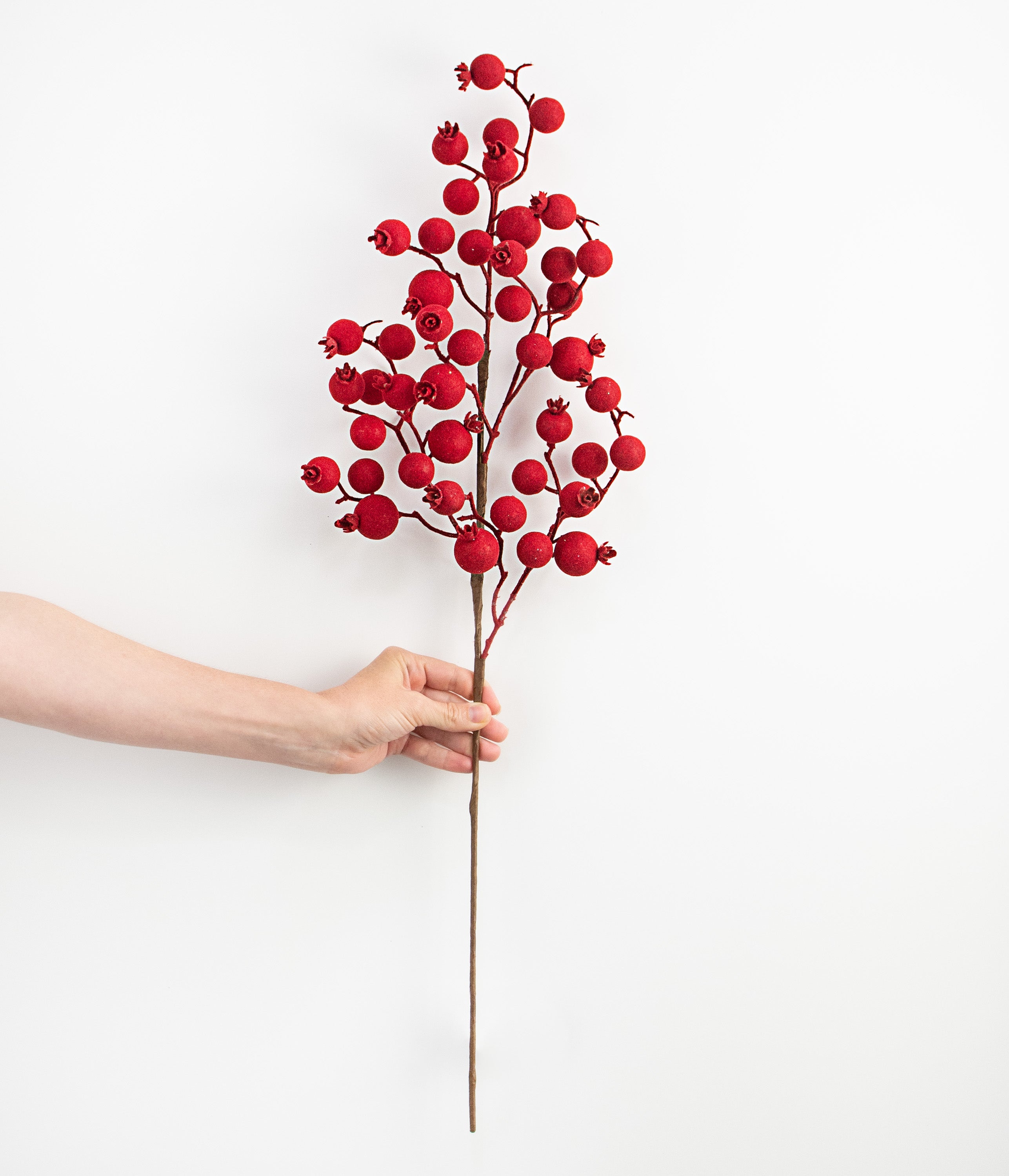 29" Flocked Berry Spray: Red detail photo 3