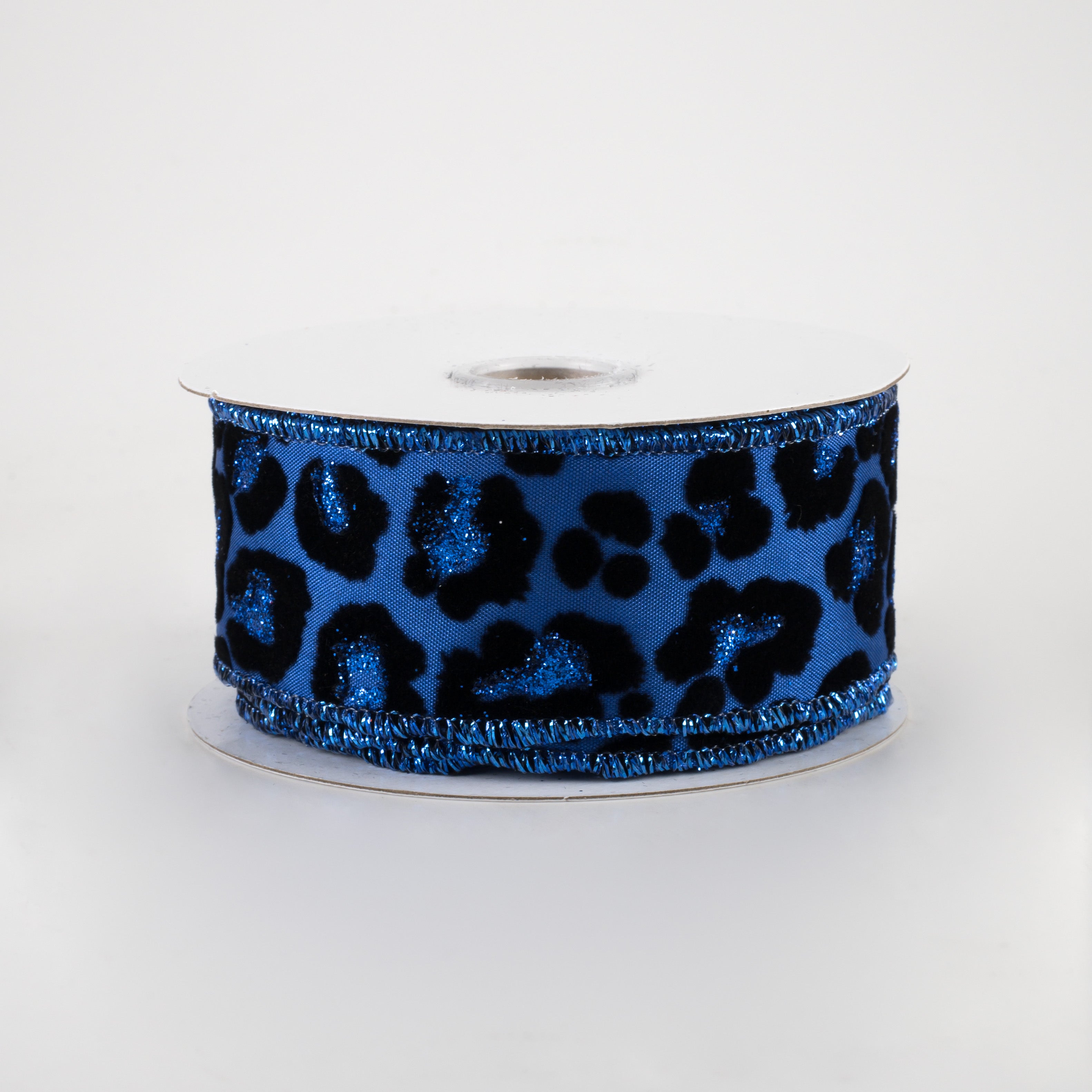 1.5" Flocked Cheetah Satin Ribbon: Royal Blue (10 Yards)