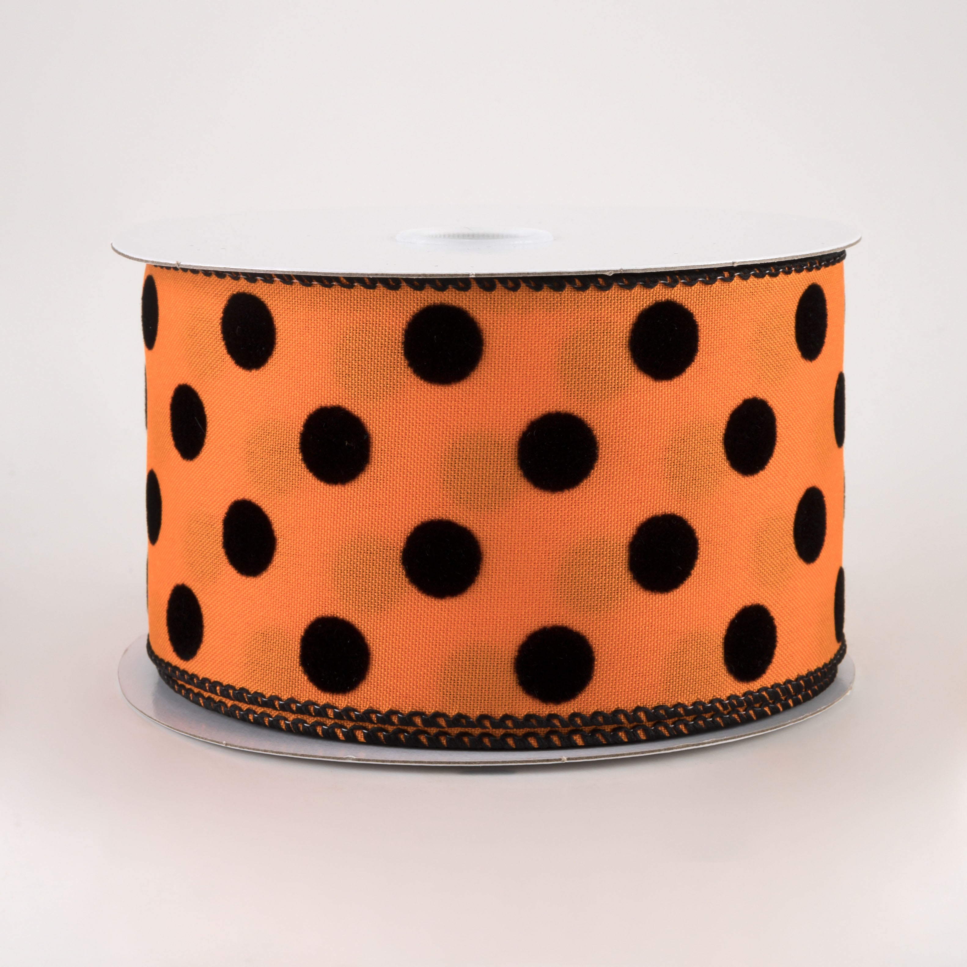 2.5" Flocked Dots Ribbon: Orange & Black (10 Yards)
