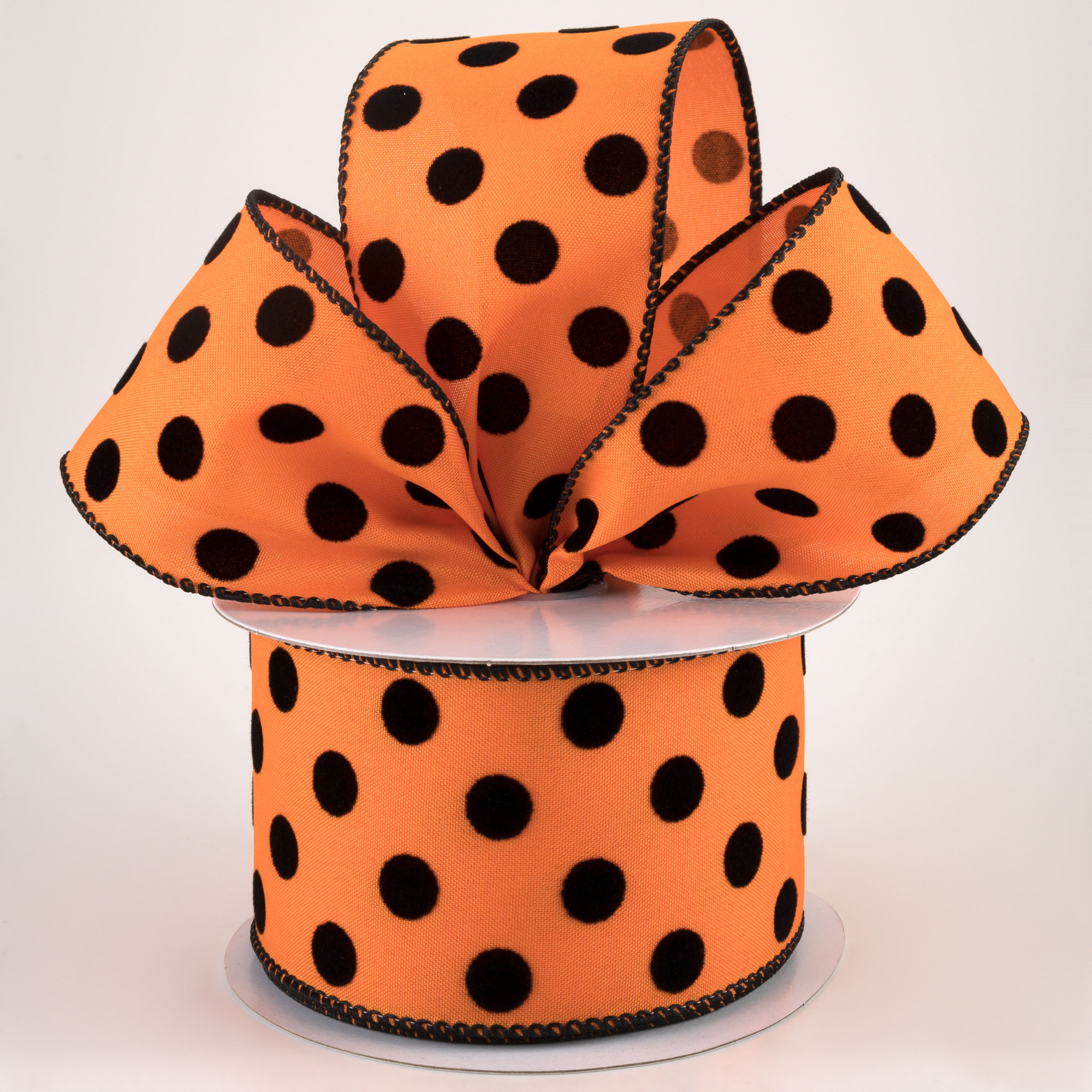 2.5" Flocked Dots Ribbon: Orange & Black (10 Yards) Lifestyle Photo