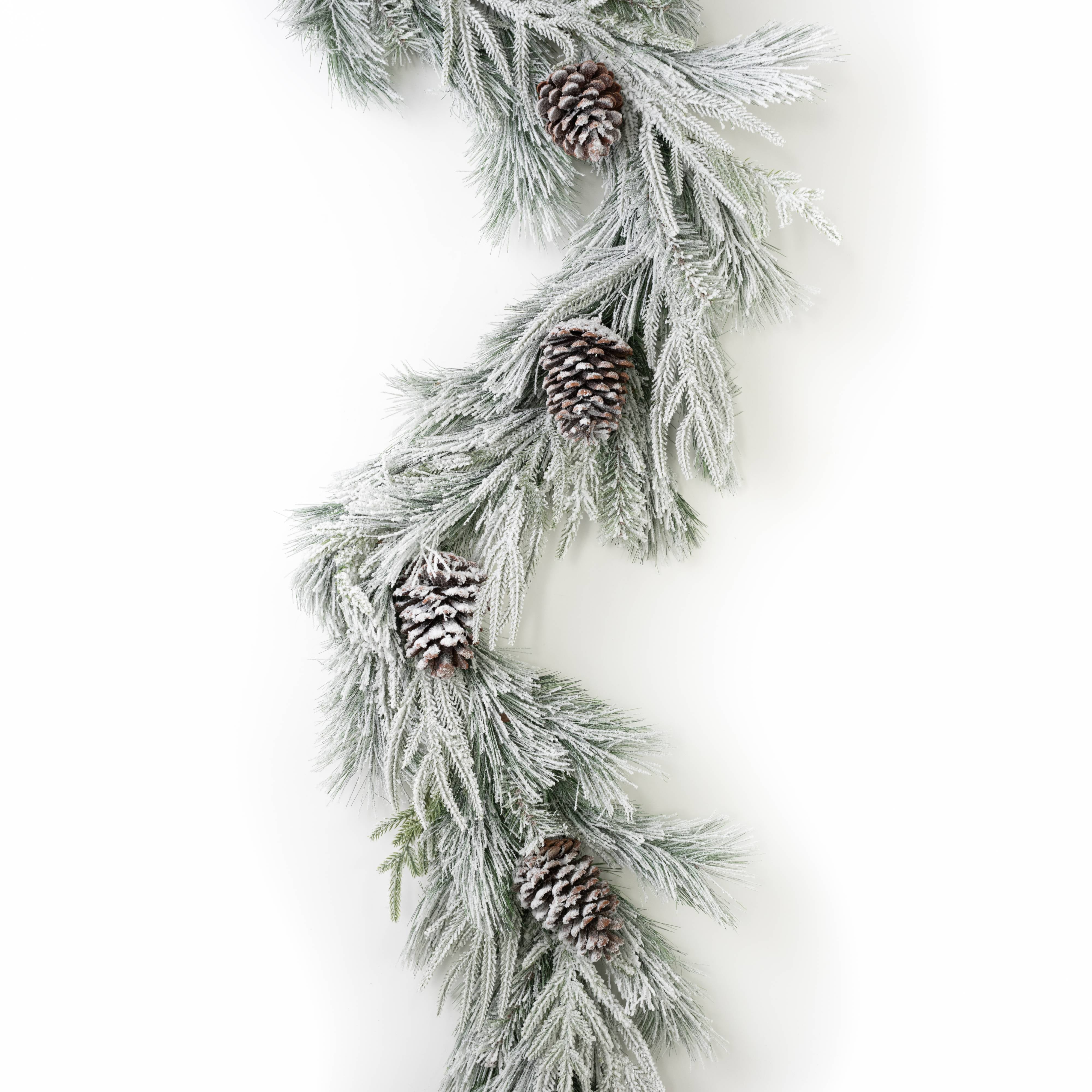 6' Flocked Mixed Pine & Cones Garland Item Number: 2844035WH
