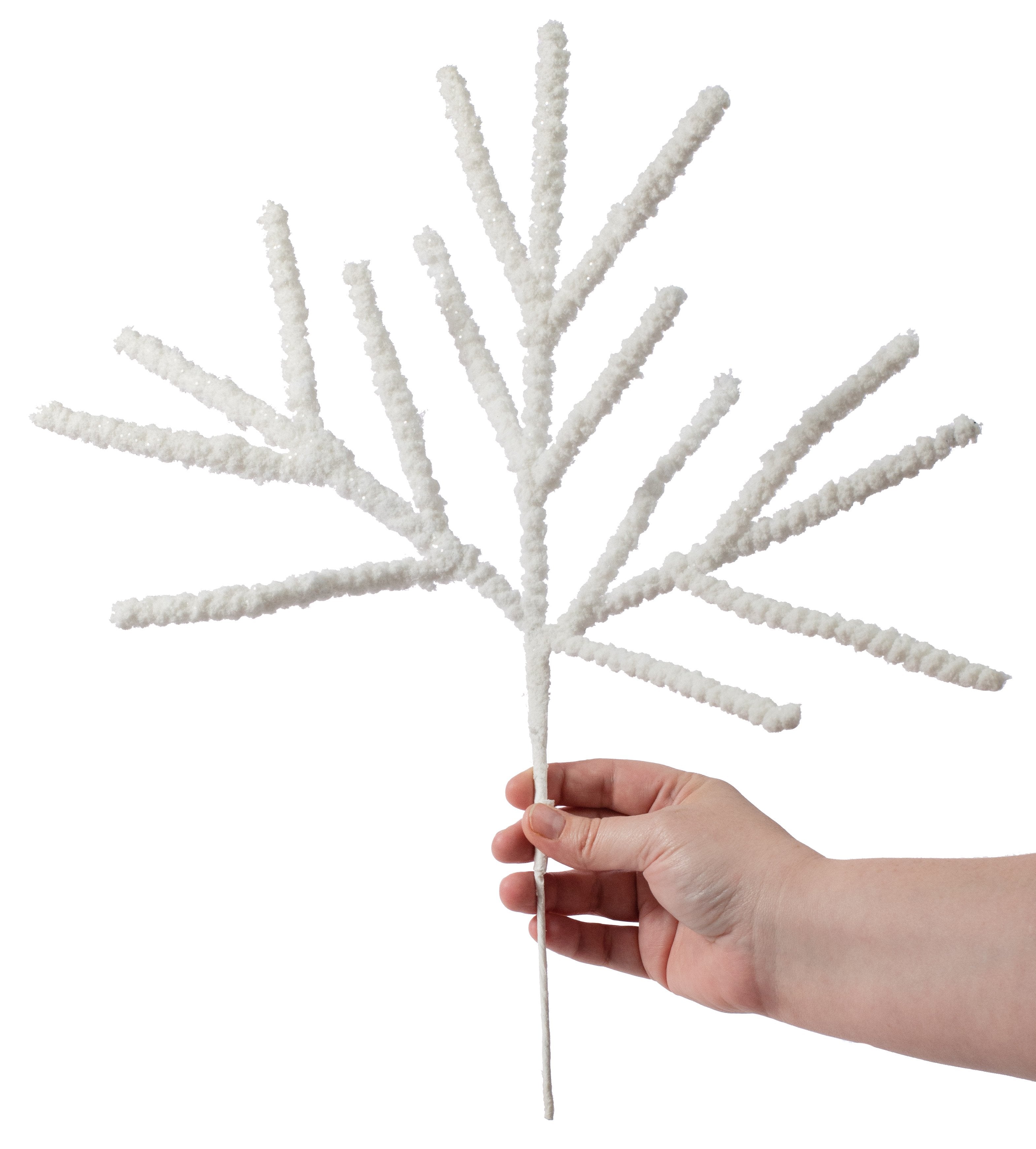 18" Flocked Snow Twig Pick: White detail photo 4