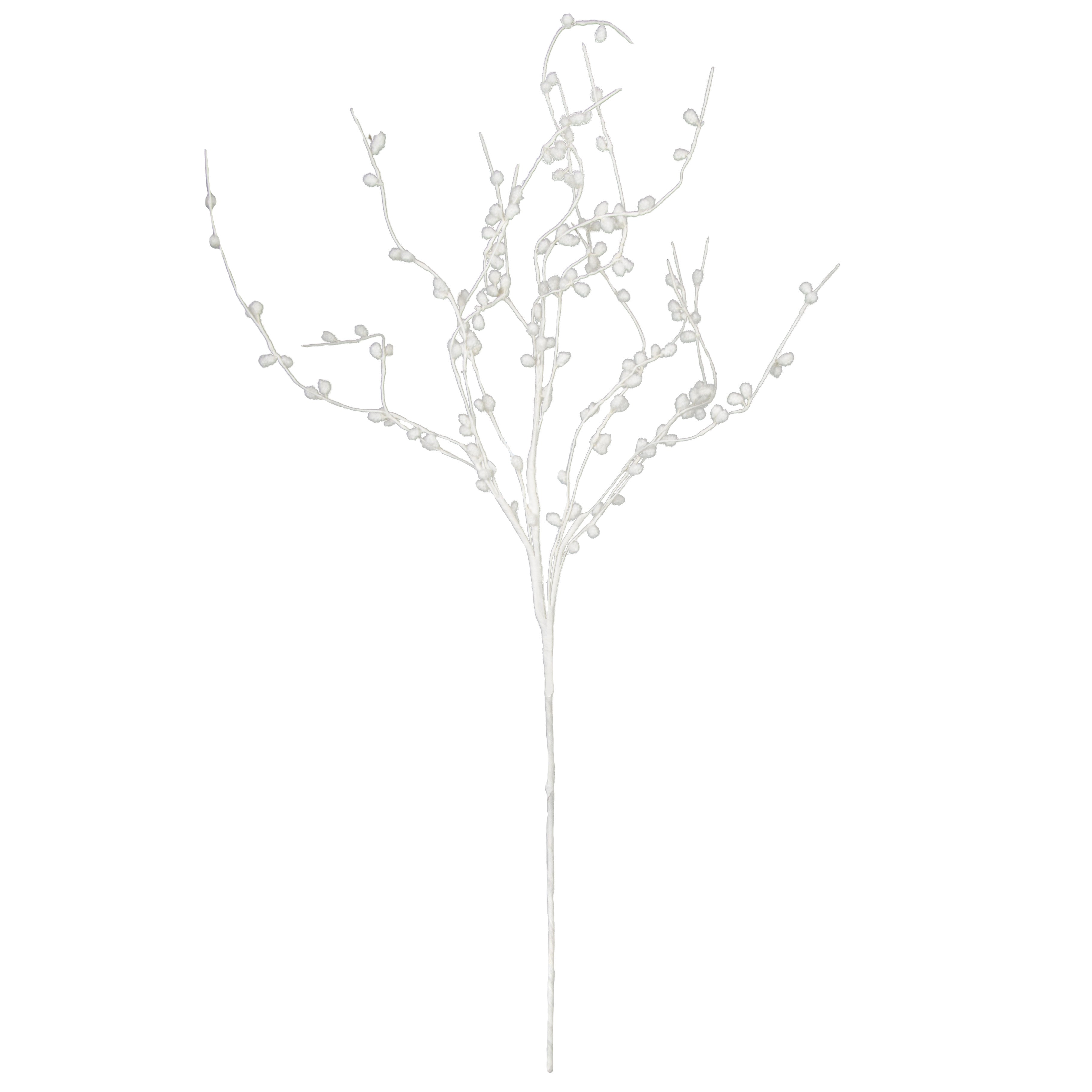 28" Flocked Snowball Curl Spray: White detail photo 6