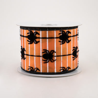 2.5" Flocked Spiders Stripe Ribbon: Orange & Black (10 Yards)