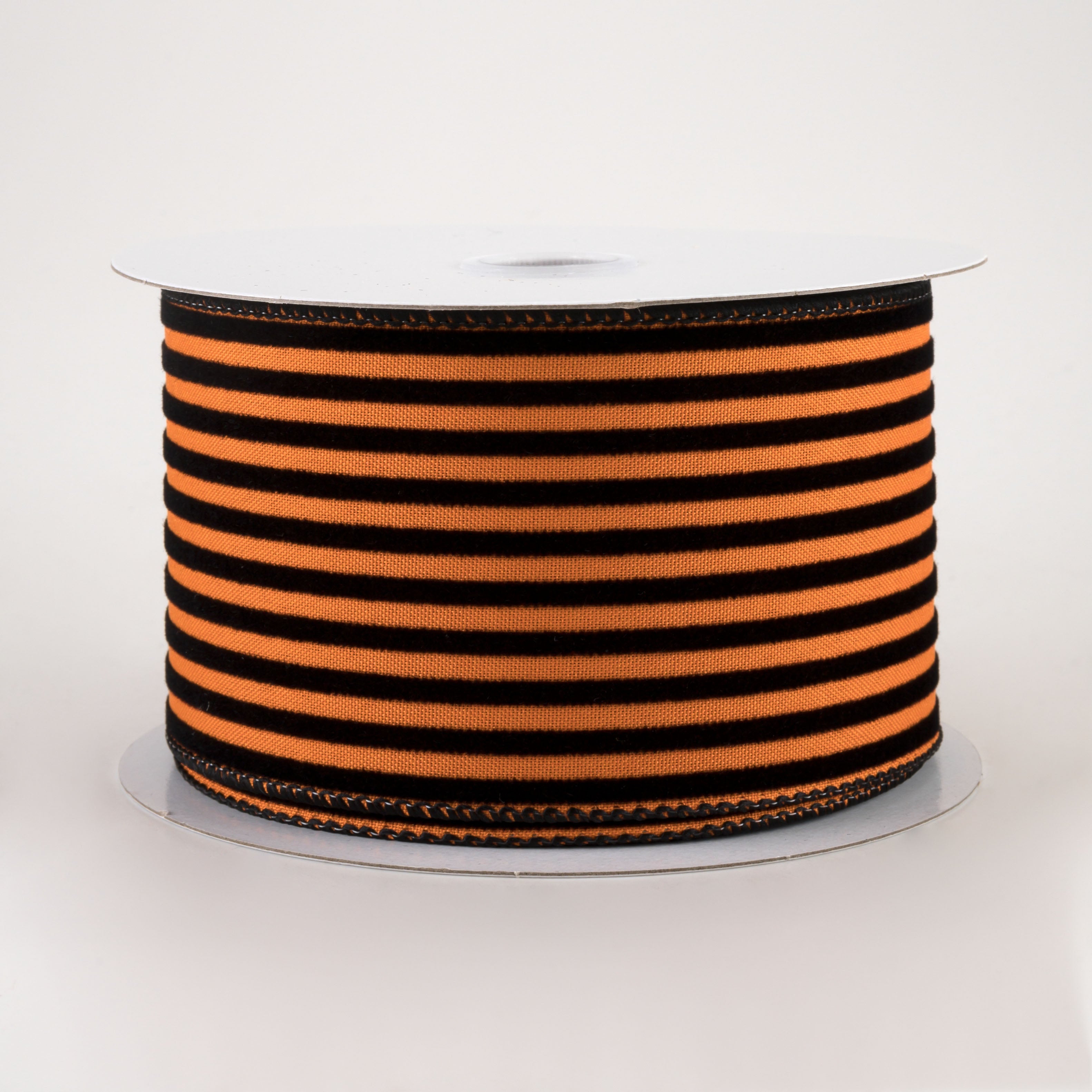 2.5" Flocked Thin Cabana Stripe Ribbon: Orange & Black (10 Yards)
