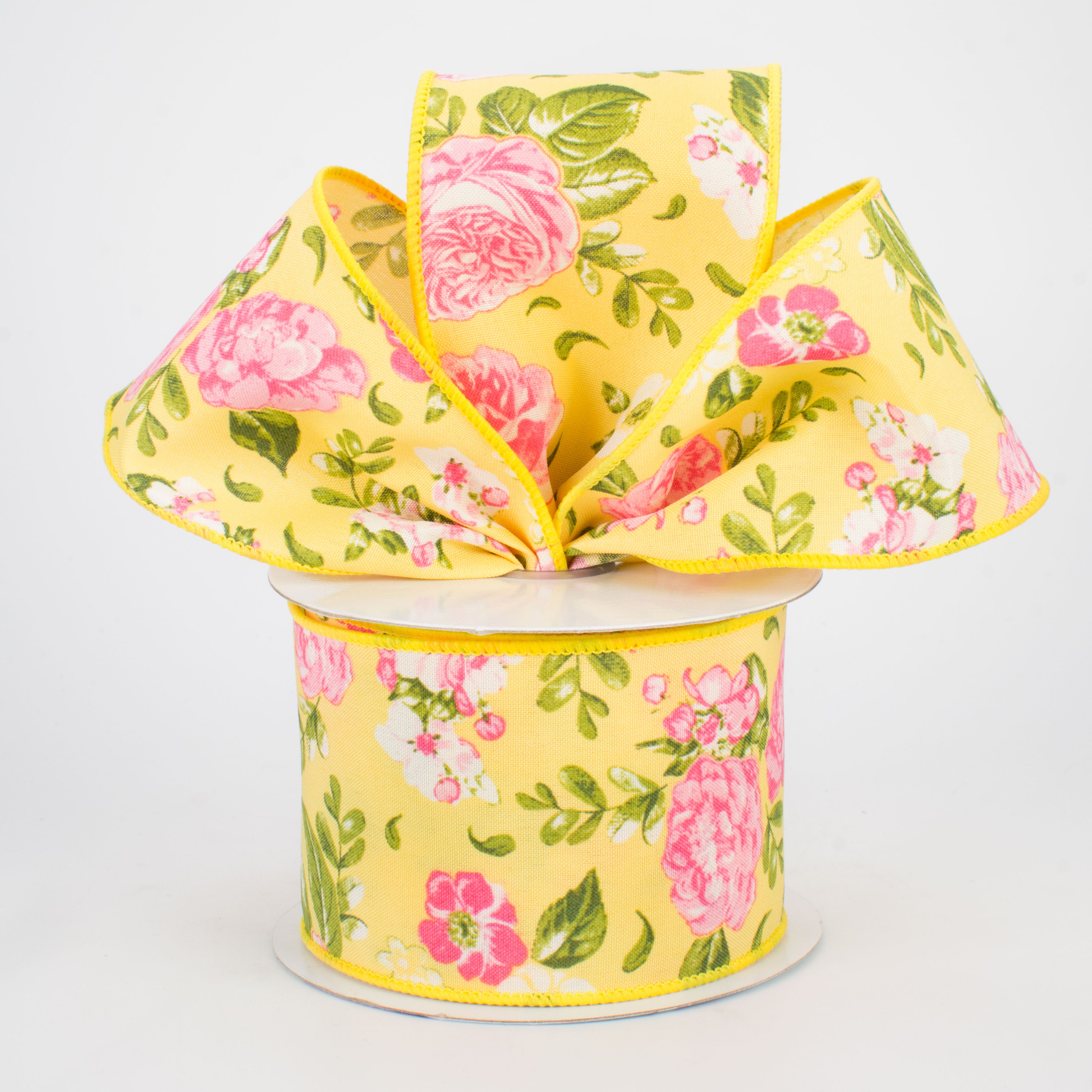 2.5" Floral Rose Ribbon: Yellow (10 Yards) Lifestyle Photo