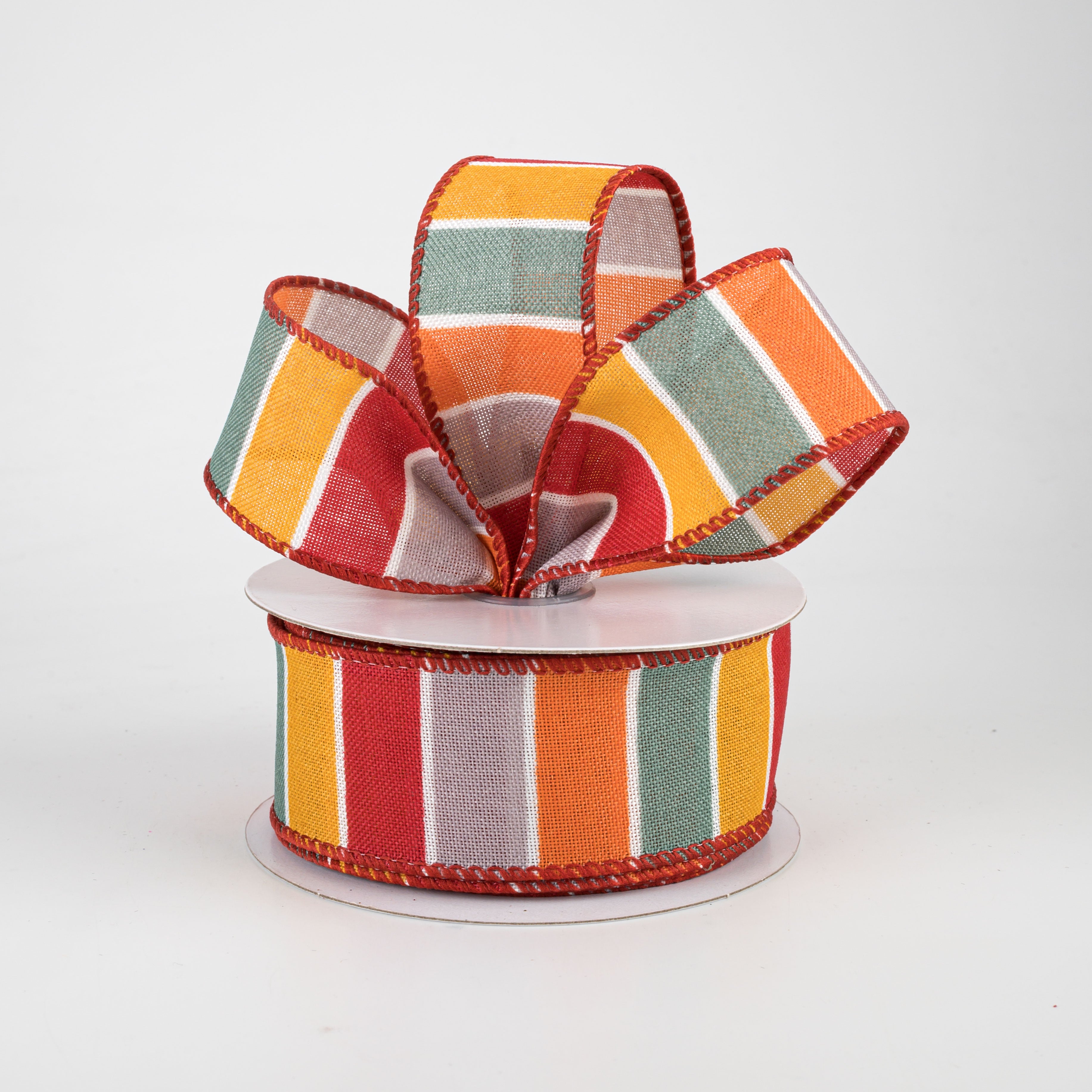 1.5" Florida Stripe Ribbon: Grey, Teal, Yellow & Orange (10 Yards) Lifestyle Photo