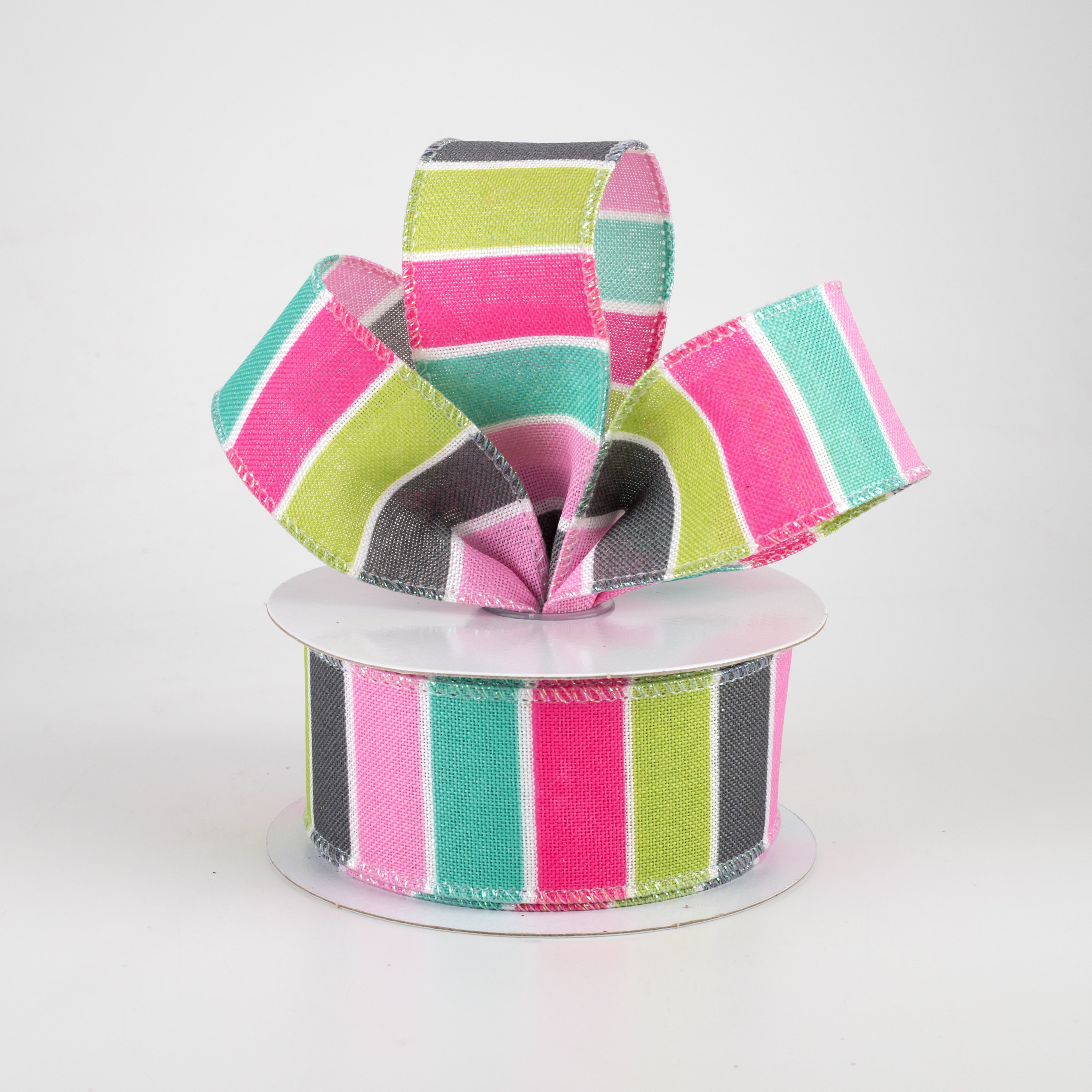 1.5" Florida Stripe Ribbon: Pink, Teal, Lime & Grey (10 Yards) Lifestyle Photo