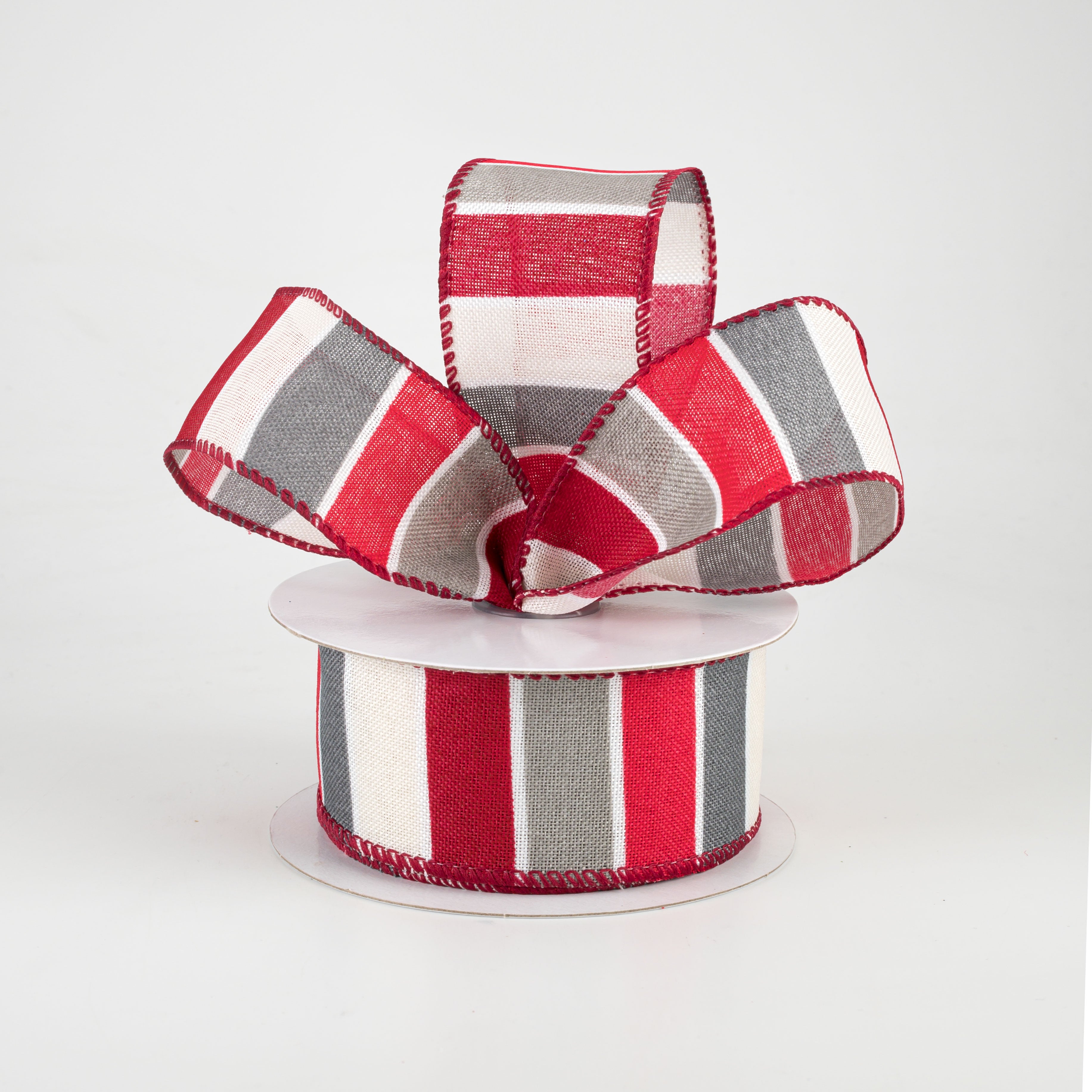 1.5" Florida Stripe Ribbon: Red, White & Grey (10 Yards) Lifestyle Photo