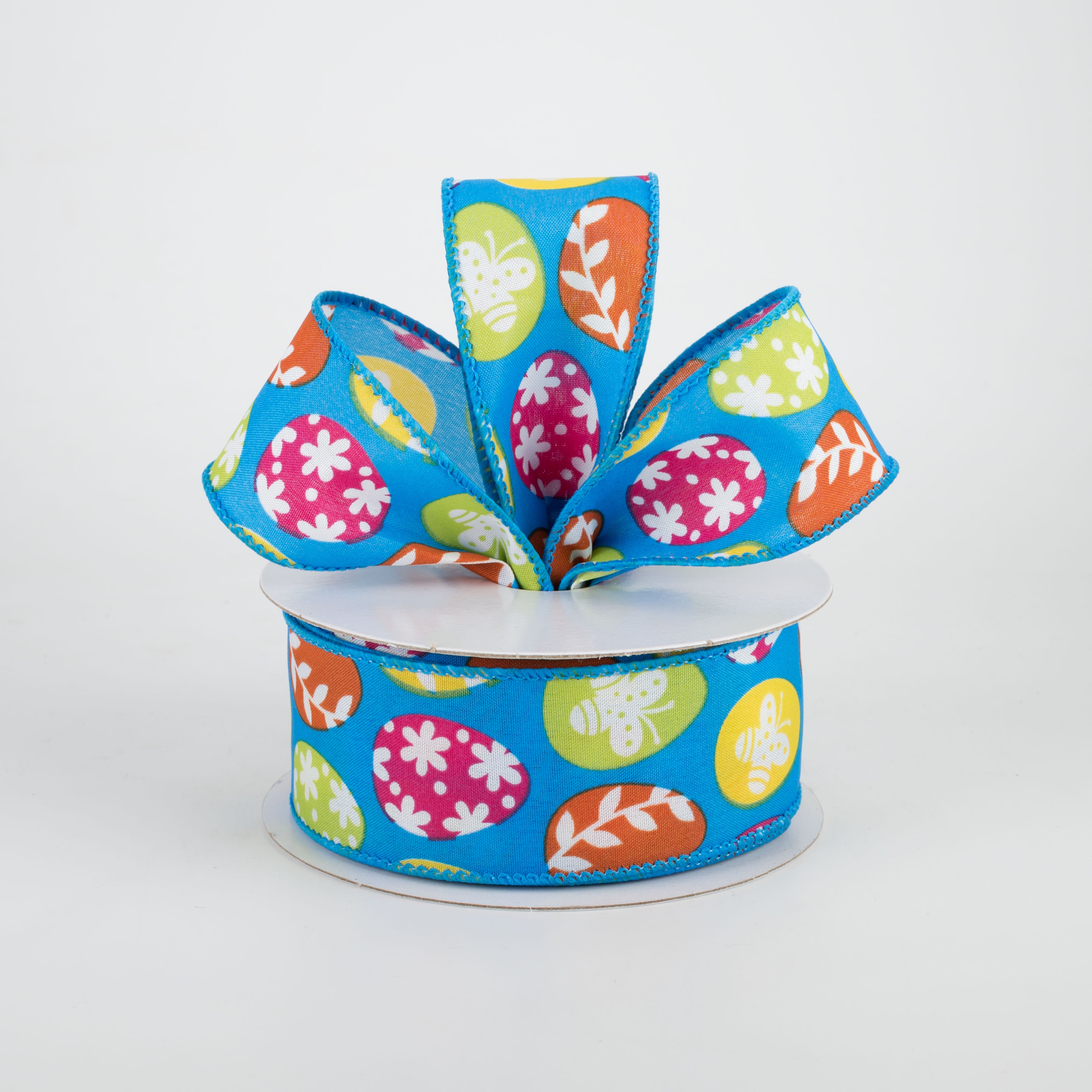 1.5" Flower Easter Eggs Ribbon: Turquoise (10 Yards) Lifestyle Photo