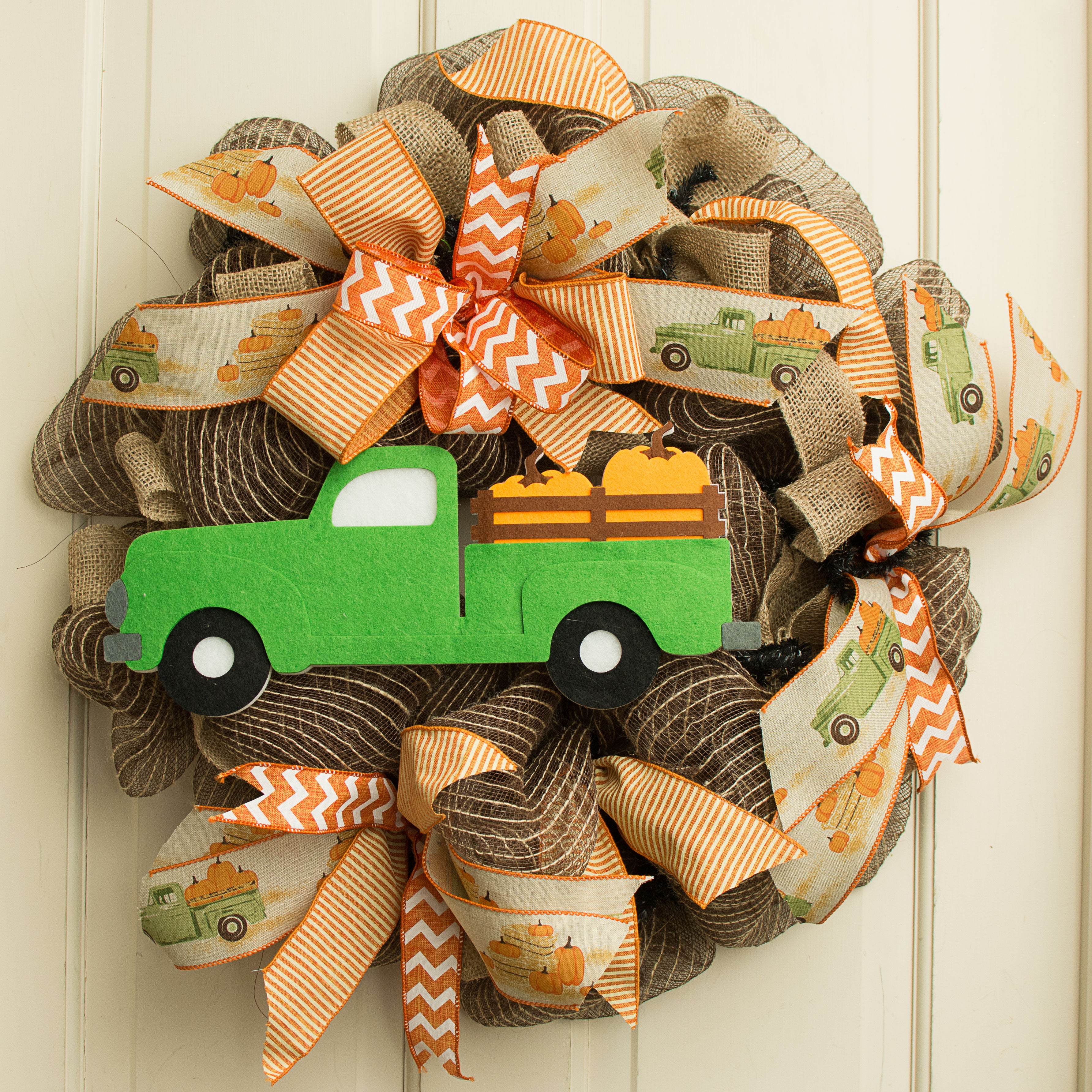 16" Foam Green Truck with Pumpkins Ornament Lifestyle Photo