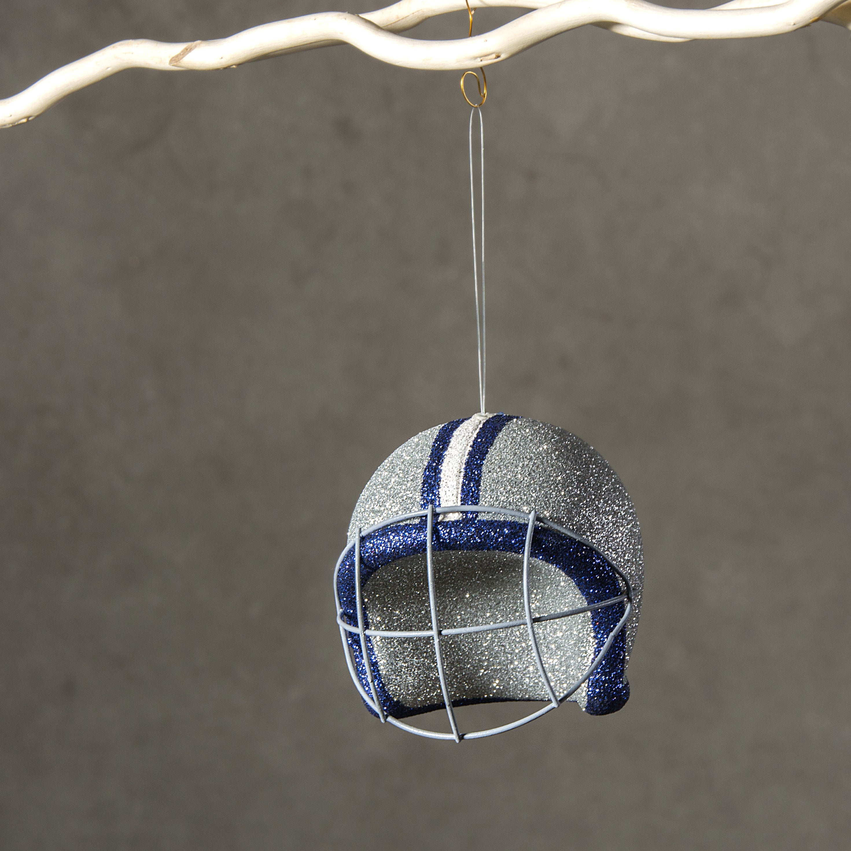 Football Helmet Ornament: Blue & Silver (4") Lifestyle Photo