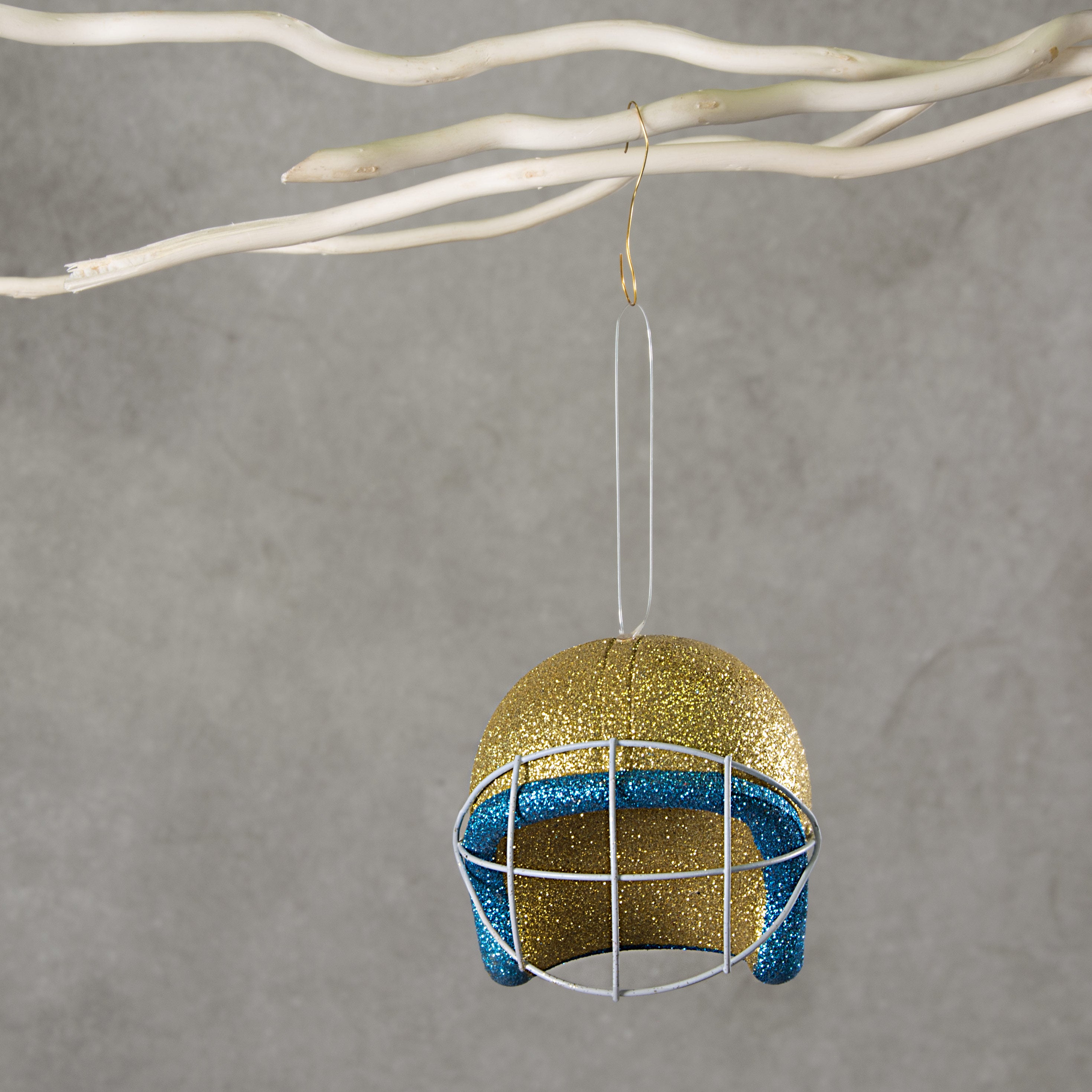 4" Football Helmet Ornament: Gold & Blue (4") Lifestyle Photo
