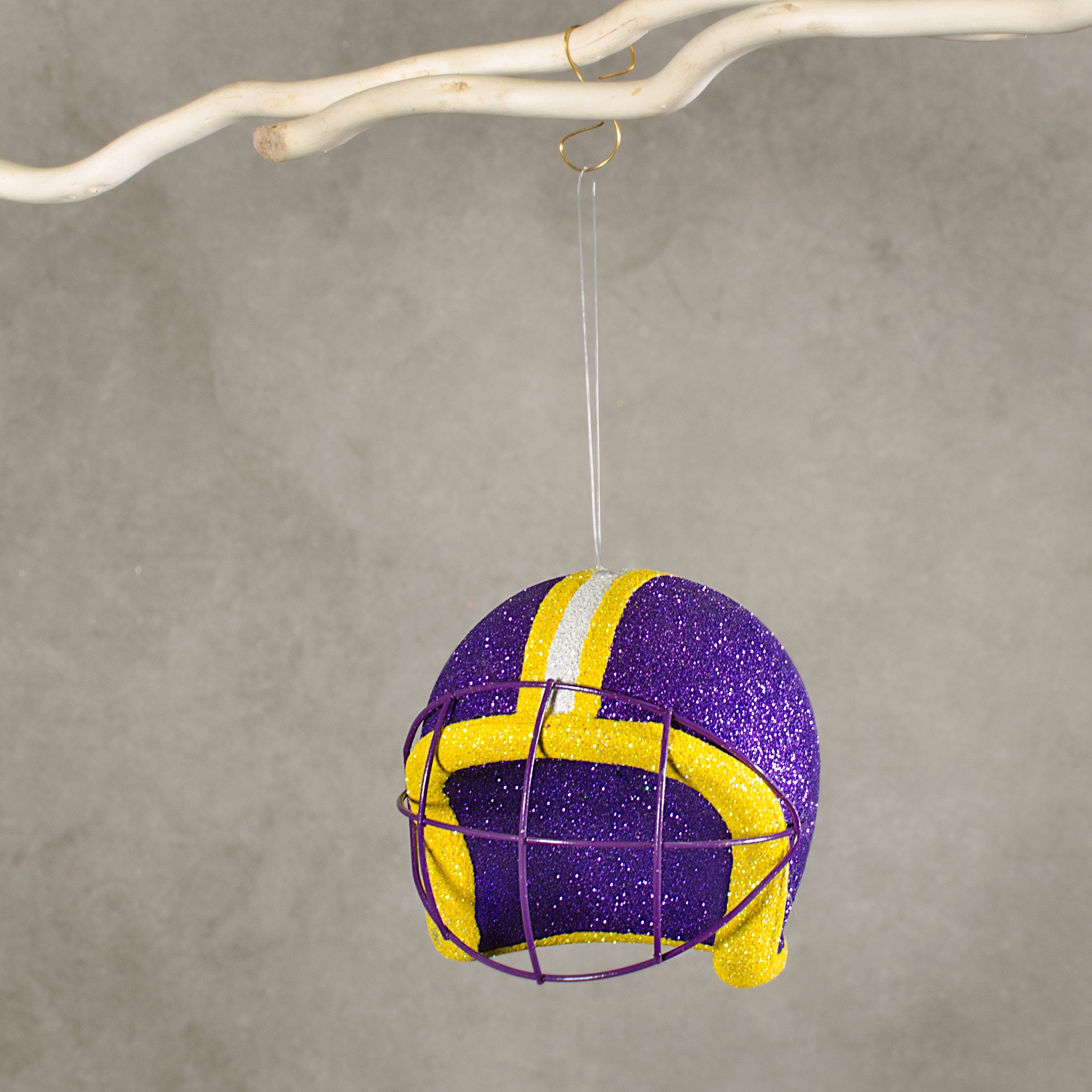 Football Helmet Ornament: Metallic Purple, Gold & White (4") detail photo 3