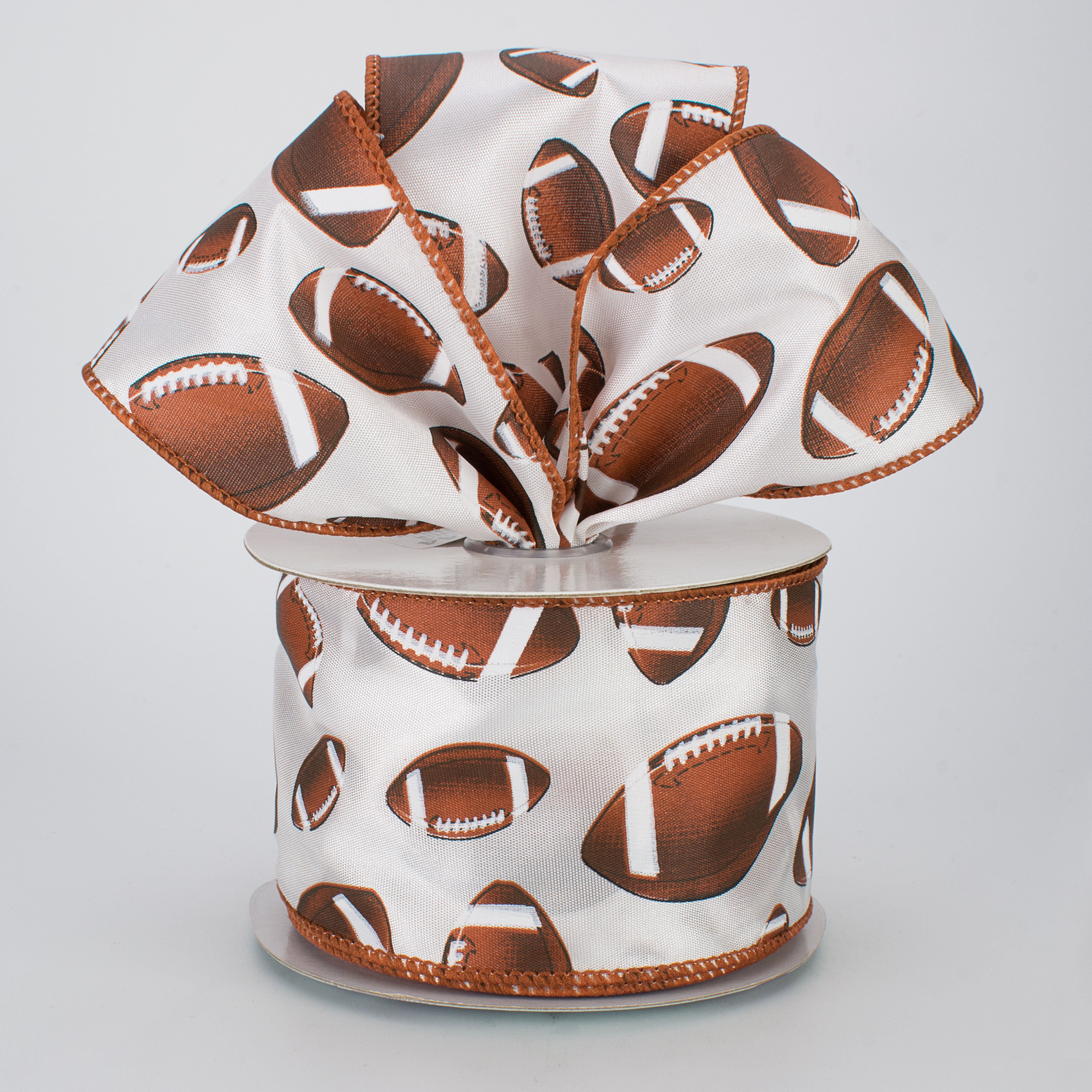 2.5" Football Ribbon: Brown & White (10 Yards) Lifestyle Photo