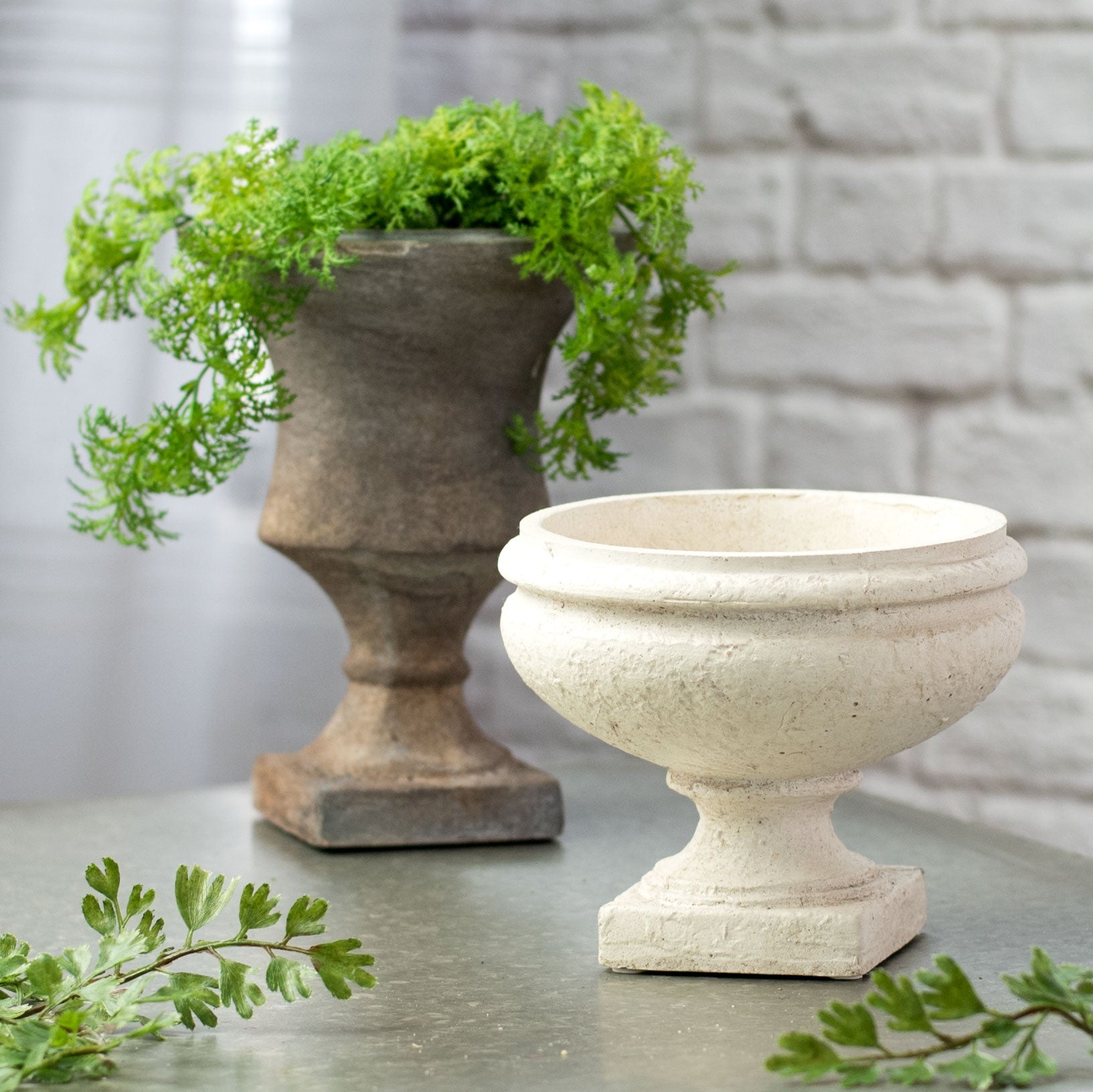 6" Footed Bowl Compote Planter: Antique Cream Lifestyle Photo