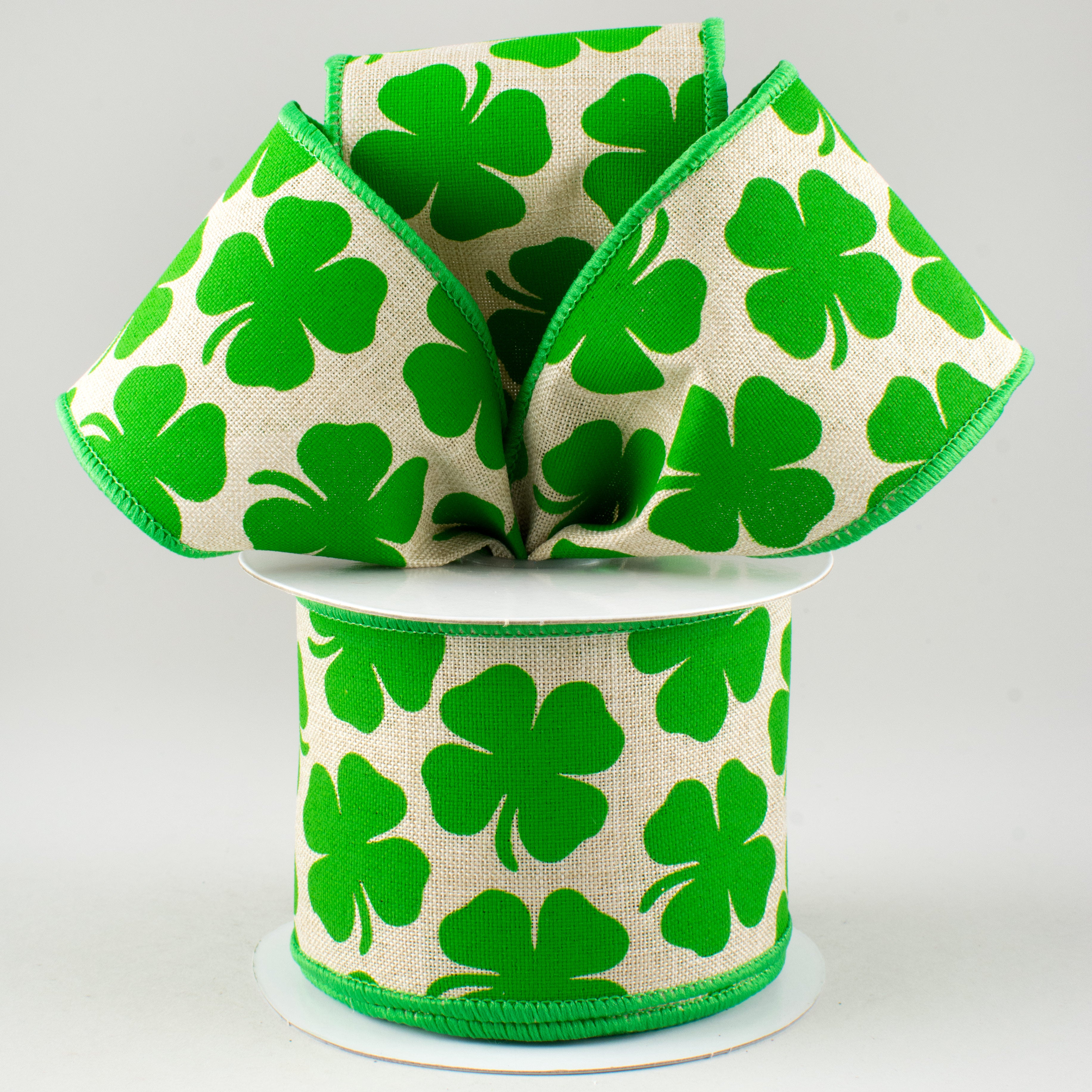 2.5" Four Leaf Clover Ribbon: Light Natural & Green (10 Yards) Lifestyle Photo