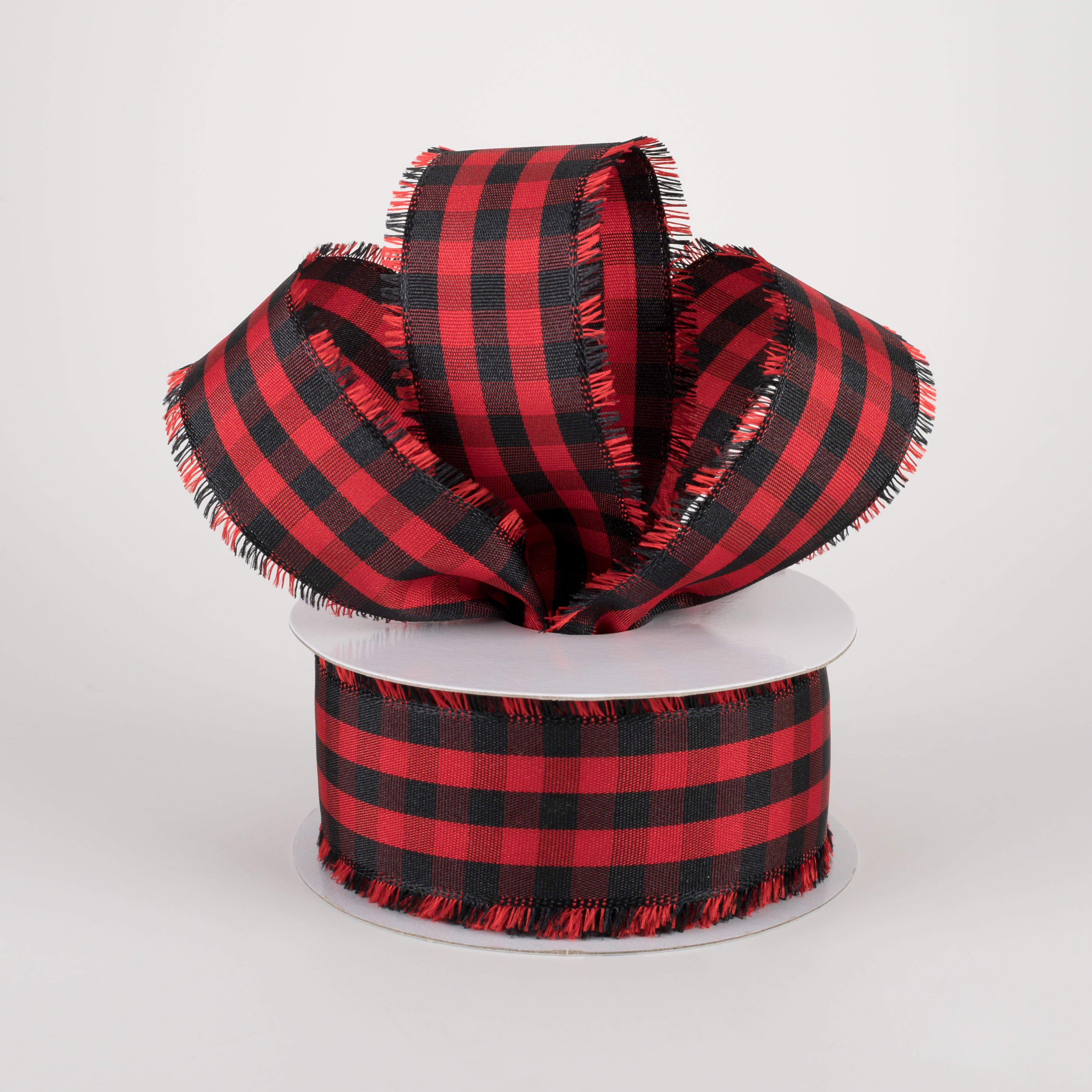 1.5" Frayed Edge Buffalo Plaid Ribbon: Black & Red (10 Yards) Lifestyle Photo